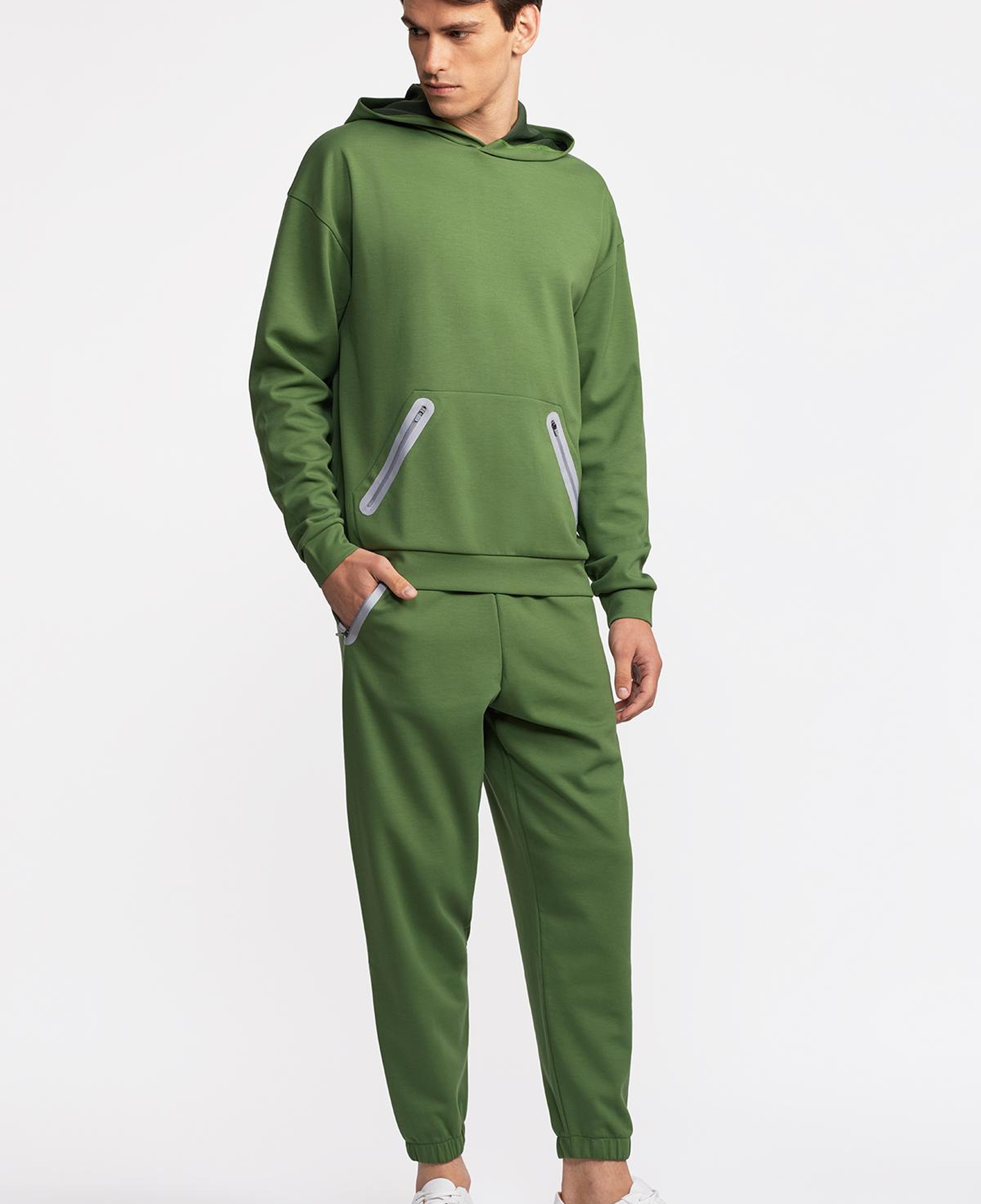 Erkek Haki Activewear Kapüşonlu Sweatshirt