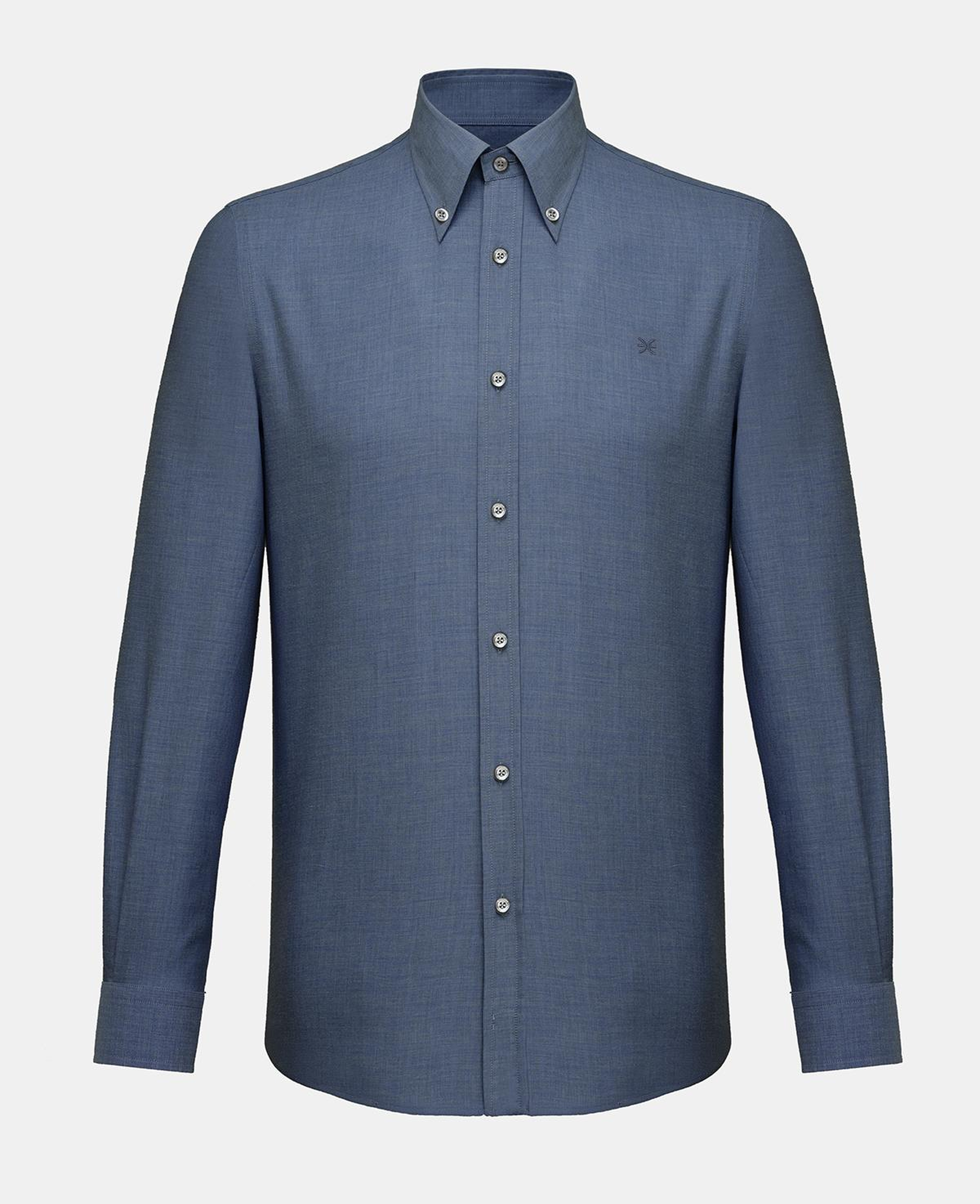 Erkek Lacivert Cooper Fit Düğmeli Yaka Flannel Spor Gömlek