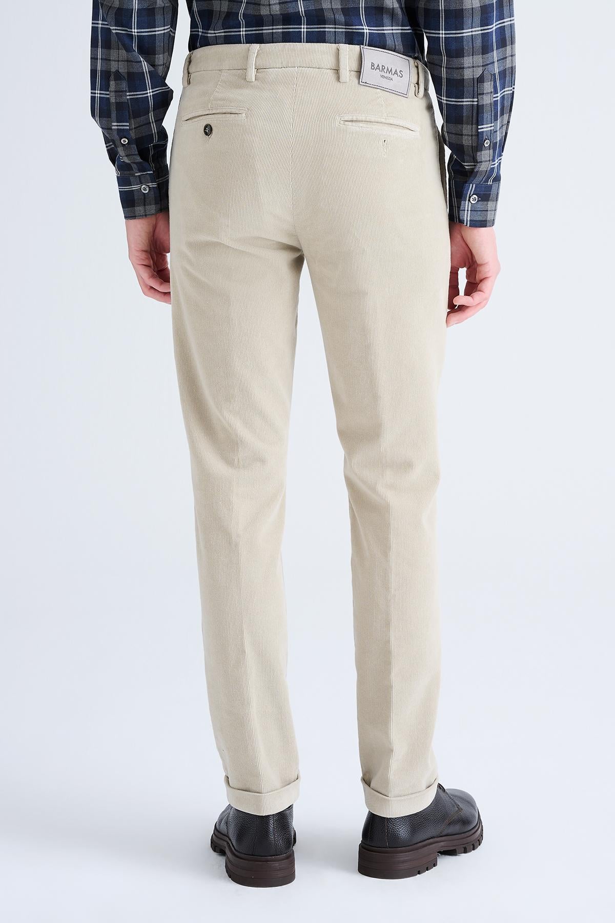 Erkek Bej Kadife Chino Pantolon