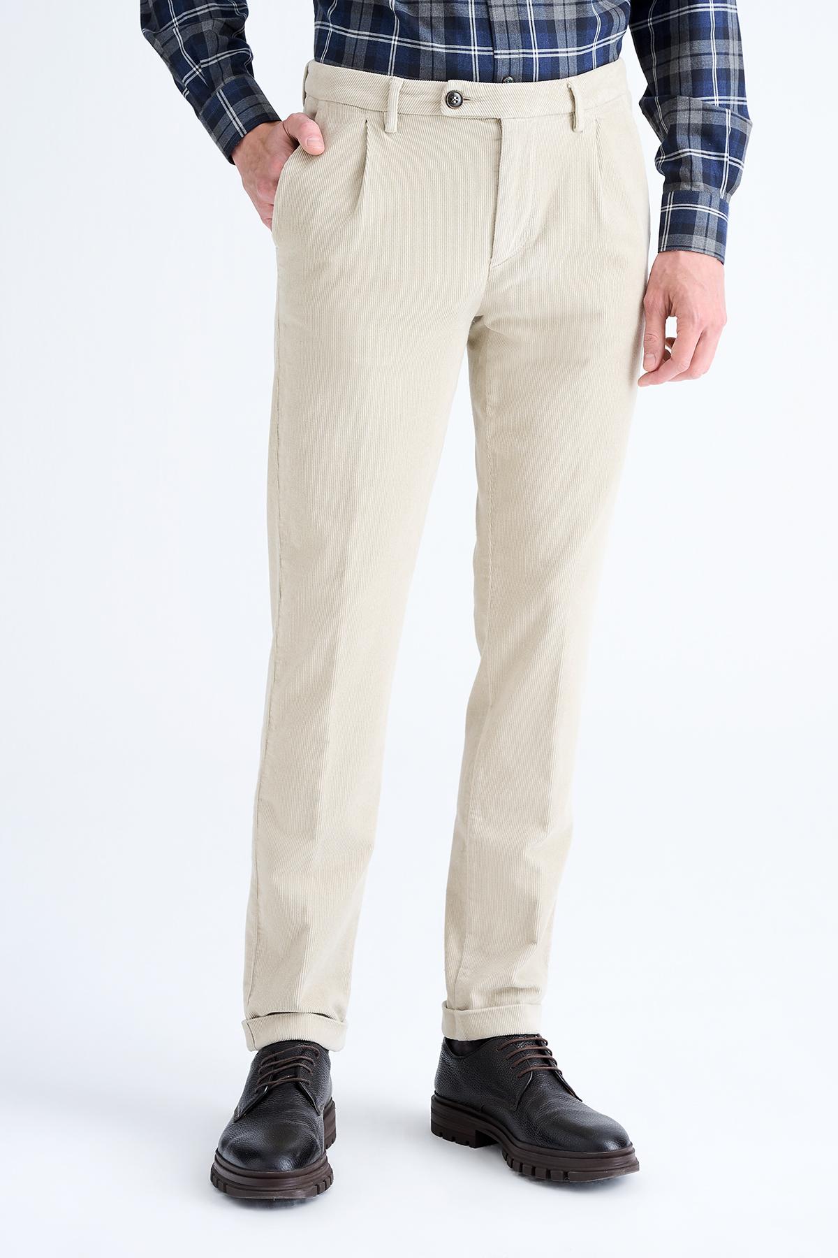Erkek Bej Kadife Chino Pantolon