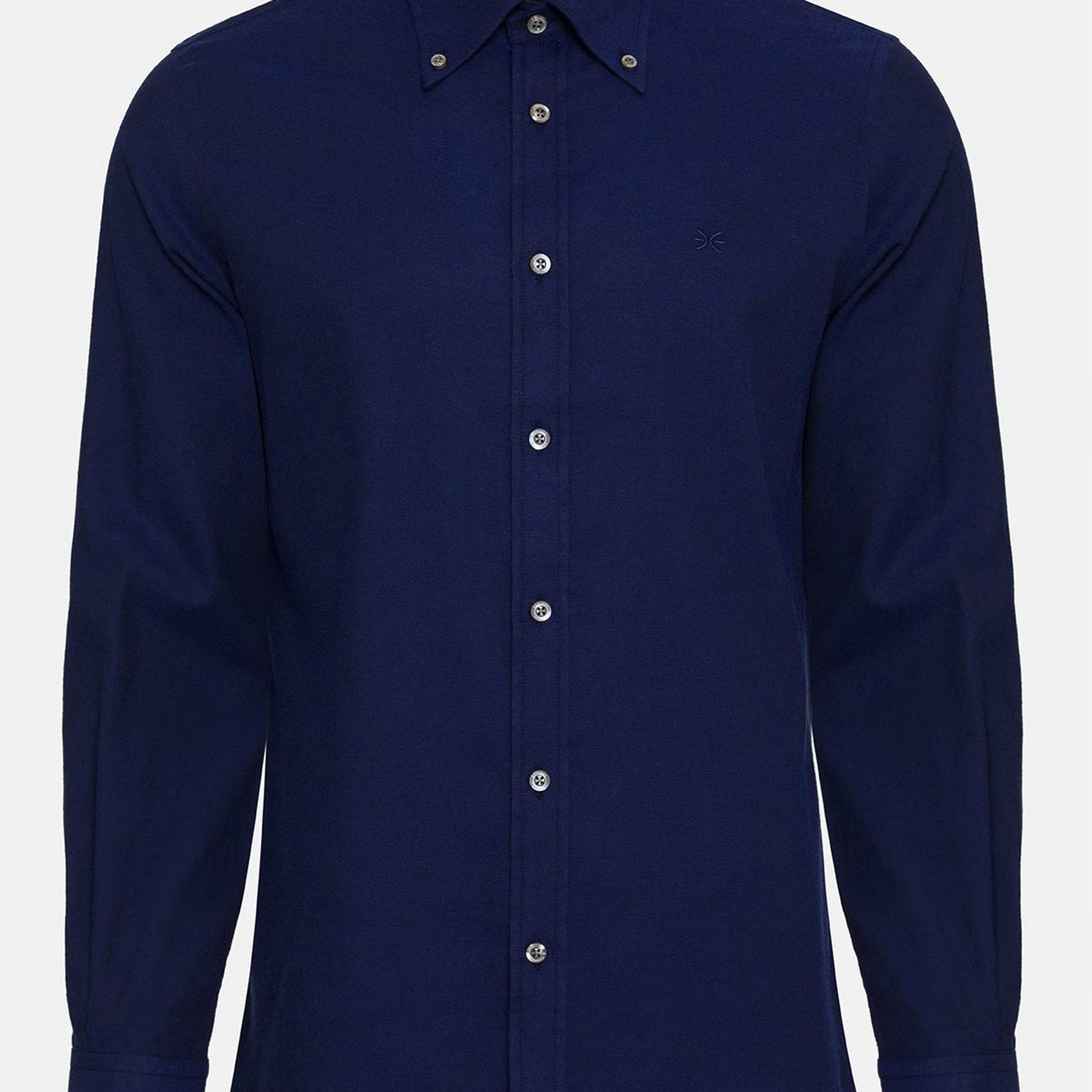 Erkek Lacivert Cooper Fit Düğmeli Yaka Flannel Gömlek
