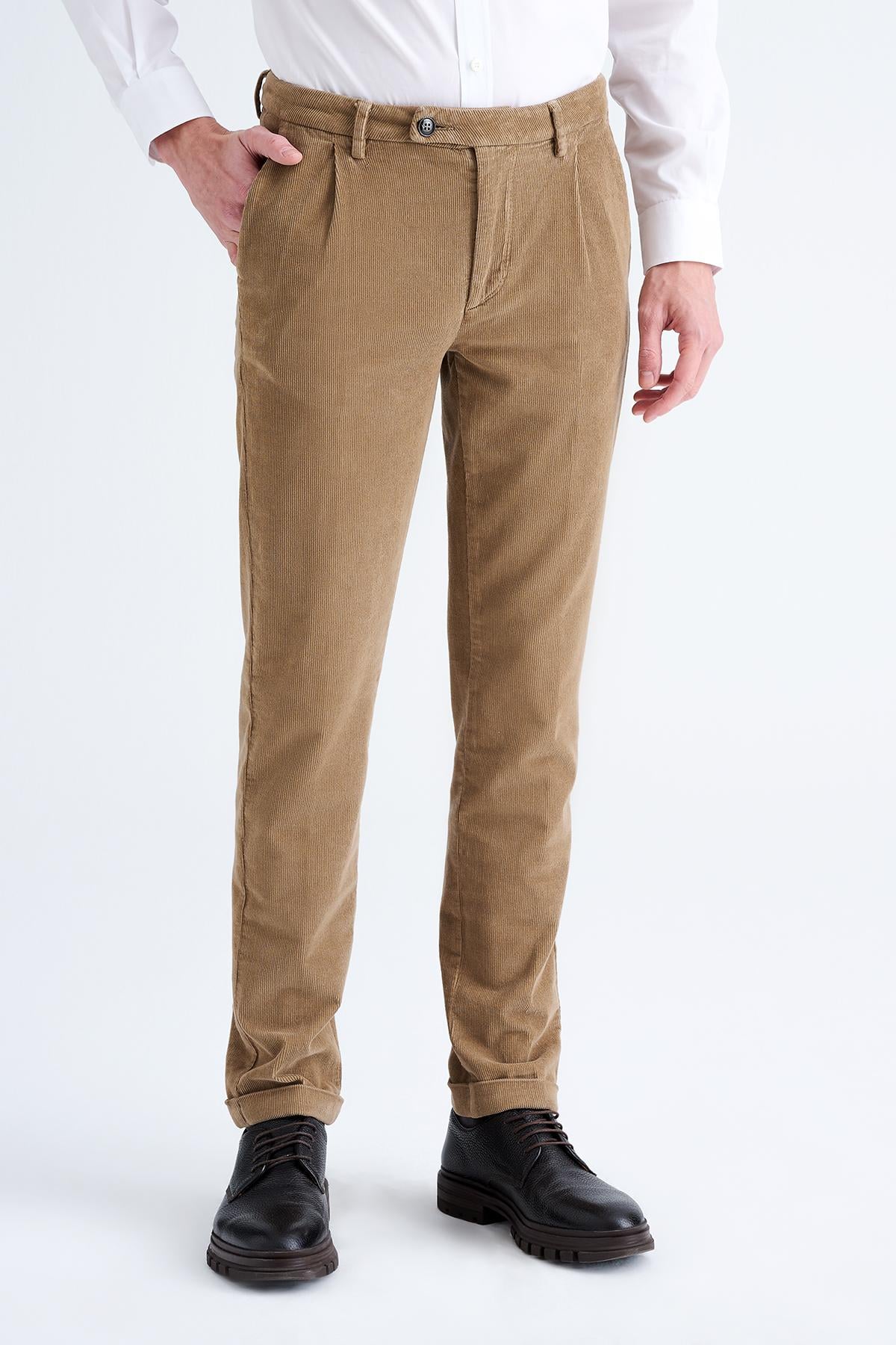 Erkek Haki Kadife Chino Pantolon