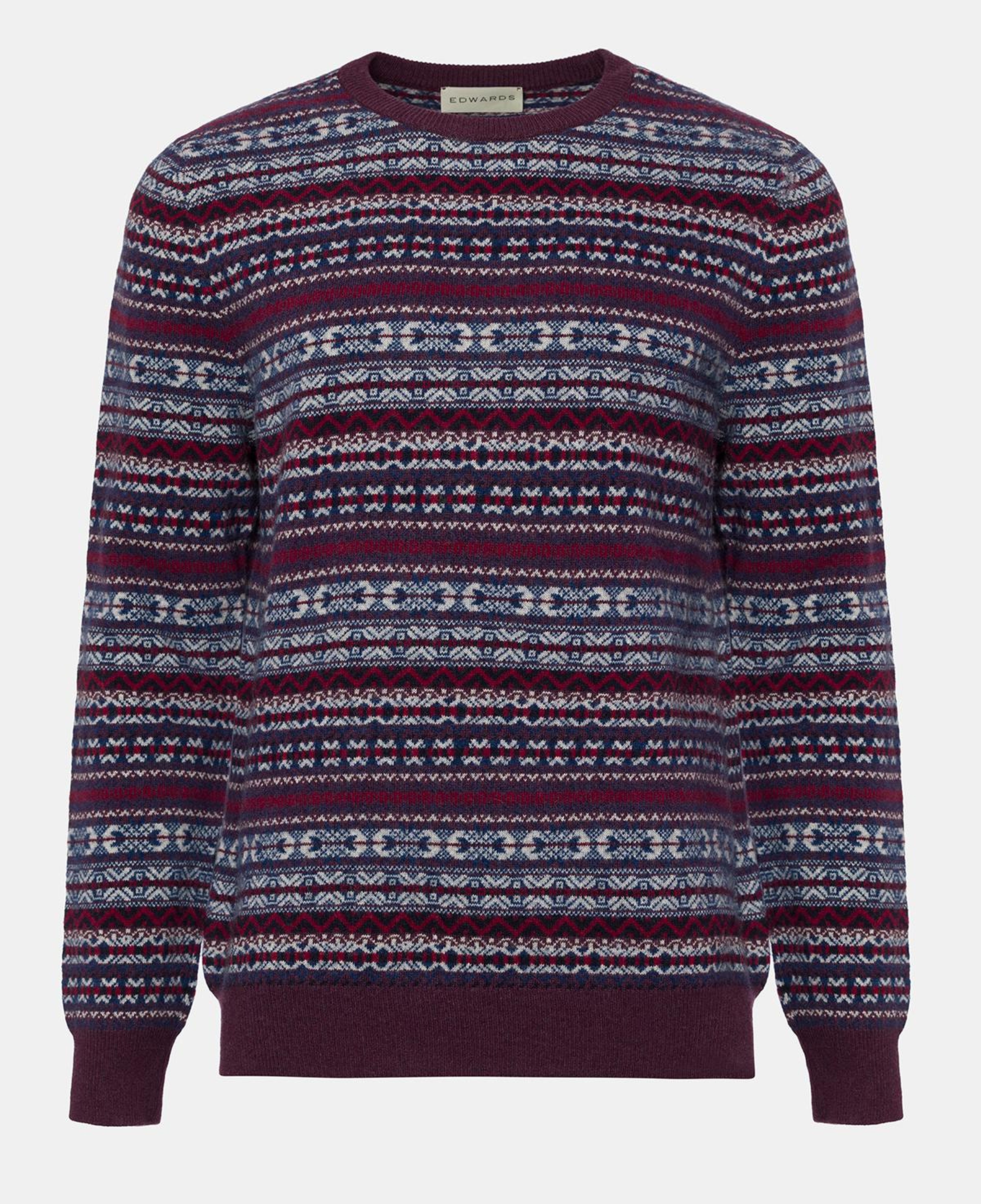 Erkek Bordo Bisiklet Yaka Desenli Lambswool Kazak