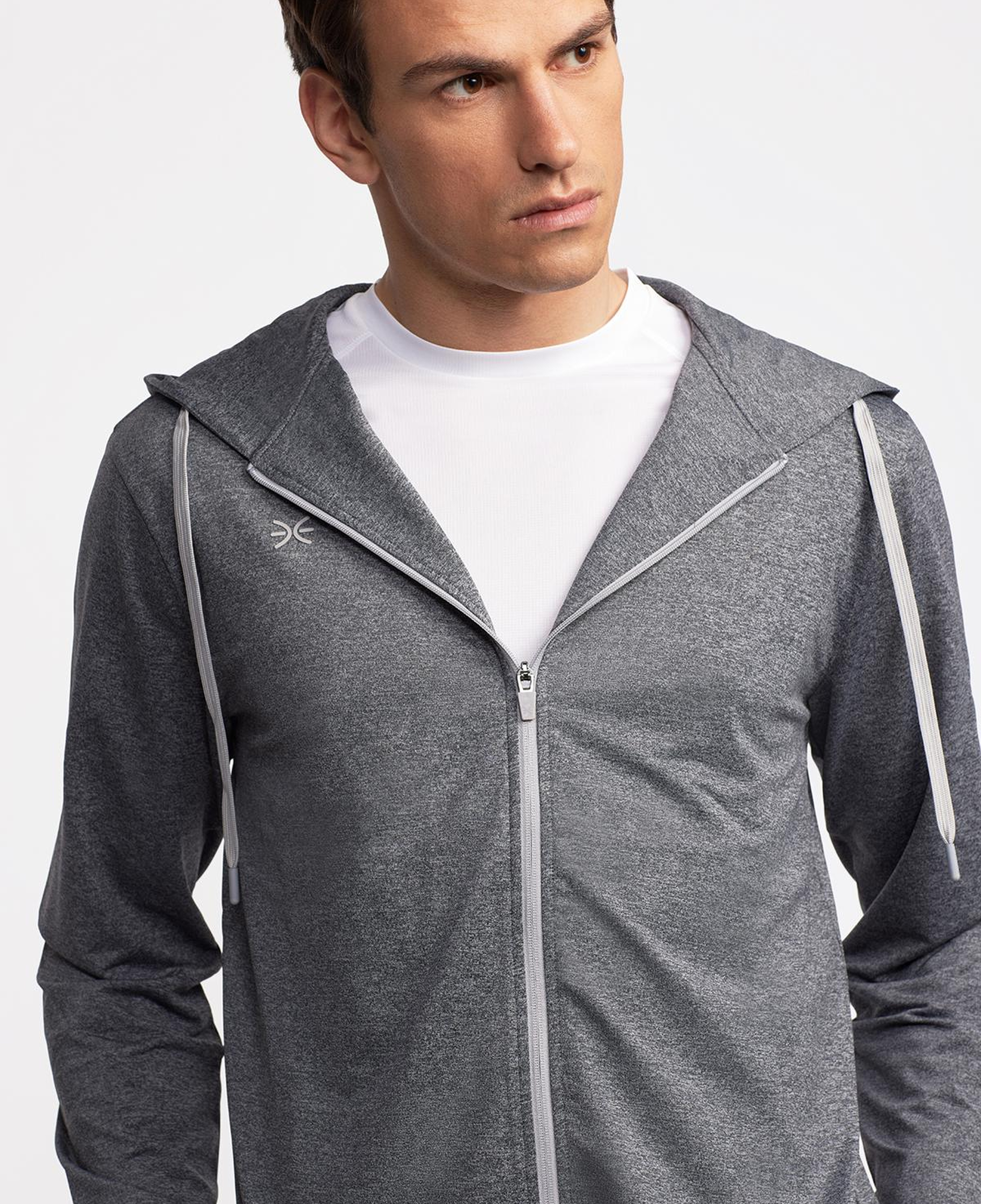 Erkek Antrasit Activewear Kapüşonlu Tam Fermuarlı Sweatshirt