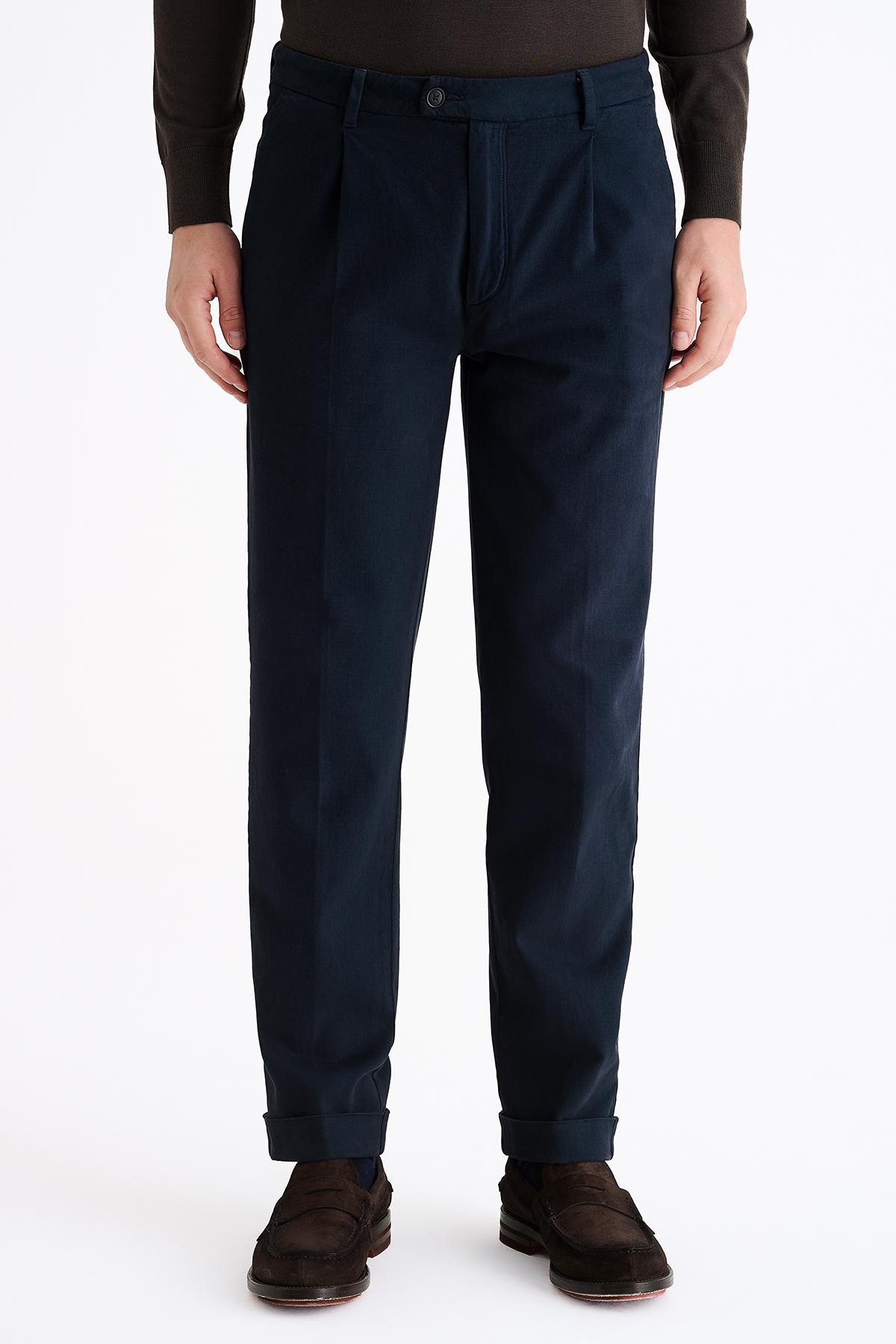 Erkek Mavi Kaşmir Gabardin Chino Pantolon
