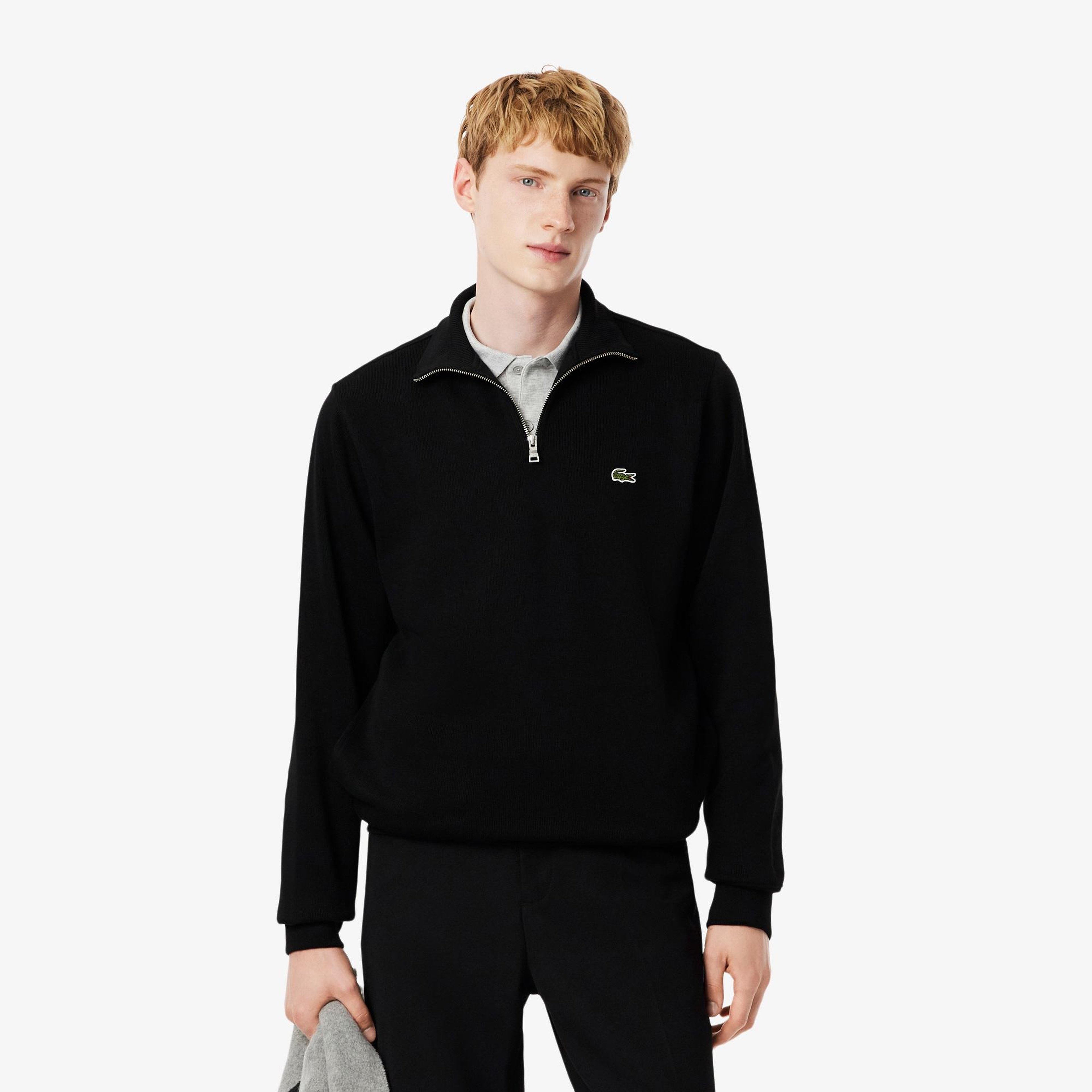 Erkek Regular Fit Yarım Fermuarlı Siyah Sweatshirt