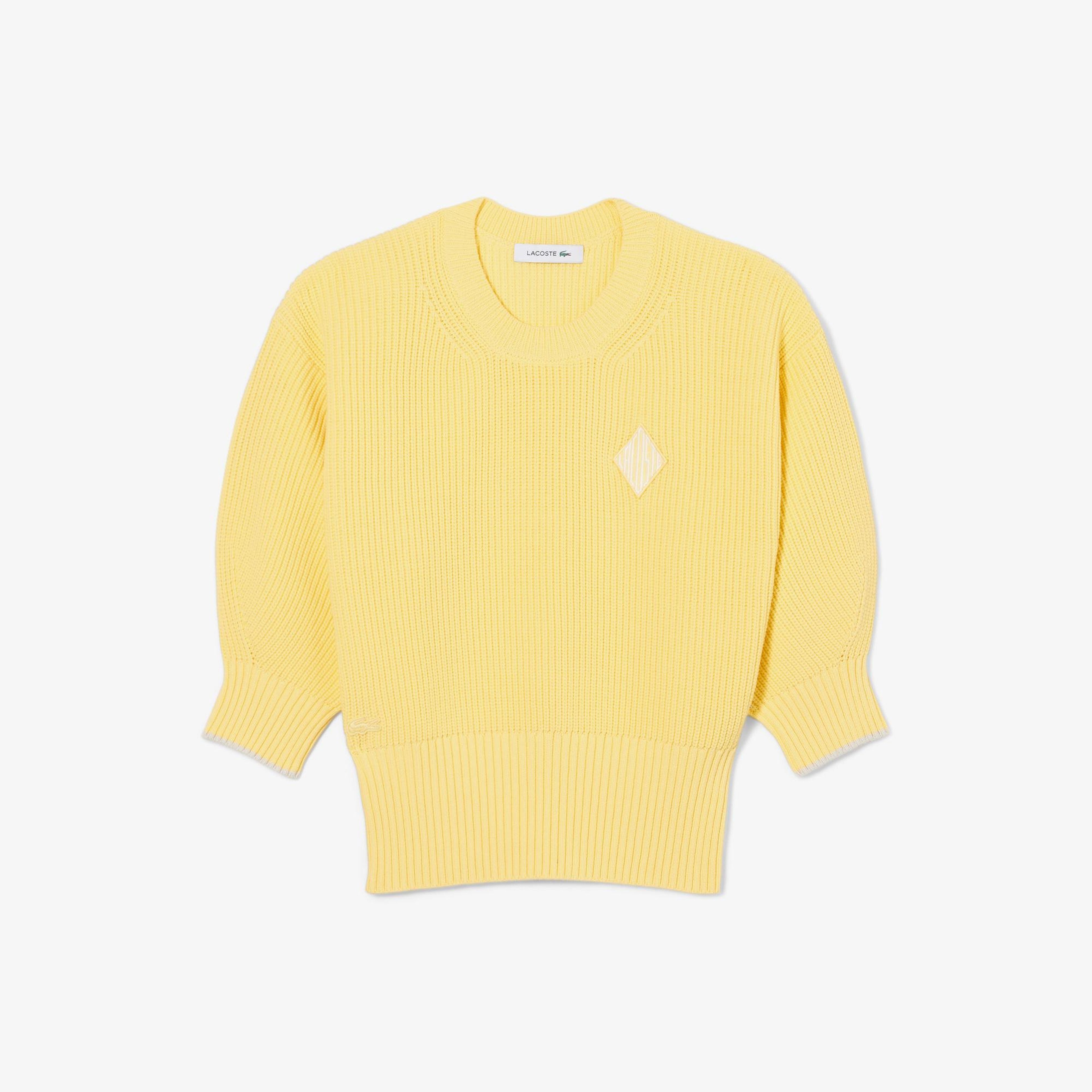 Kadın Loose Fit Bisiklet Yaka Sarı Kazak