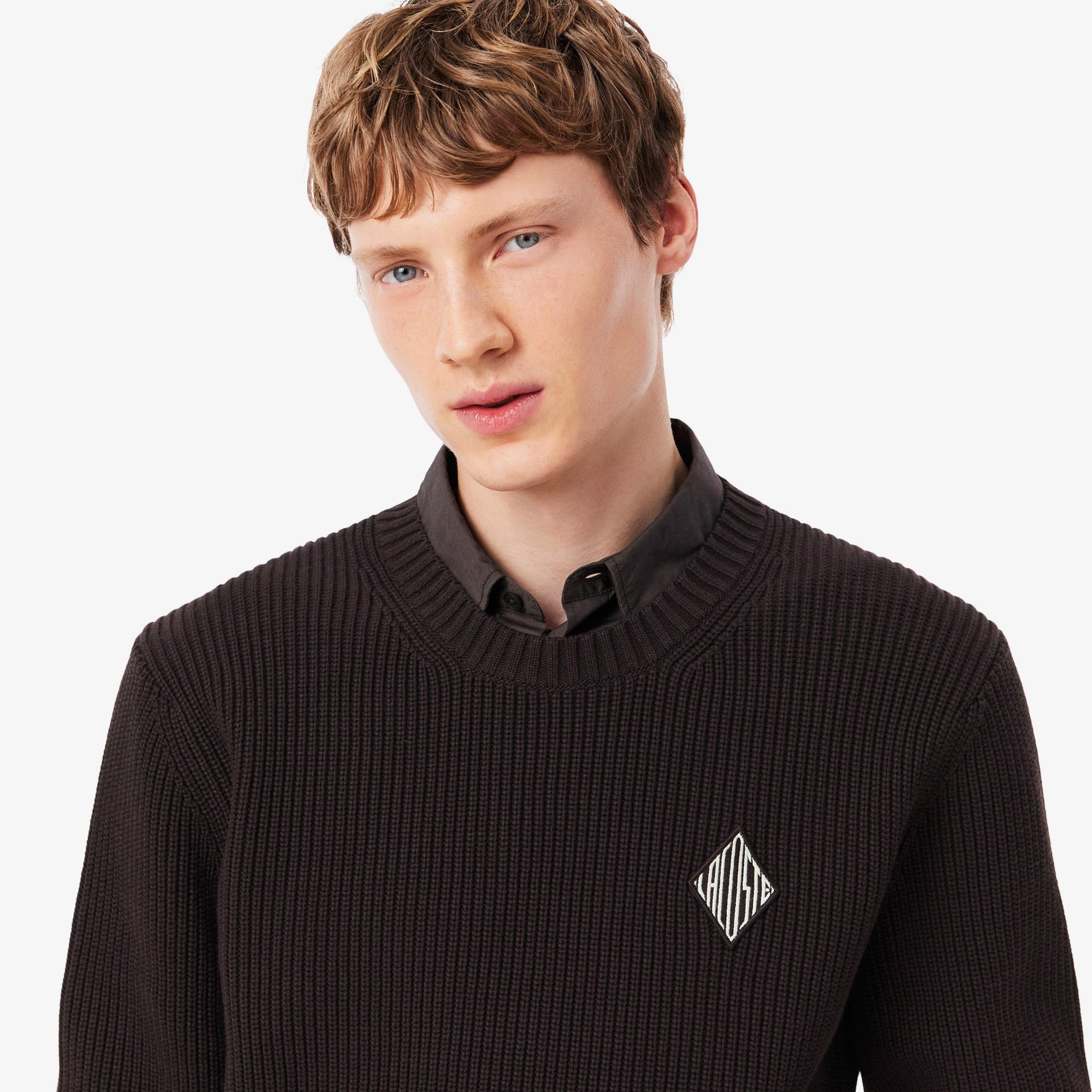 Erkek Classic Fit Bisiklet Yaka Kahverengi Kazak