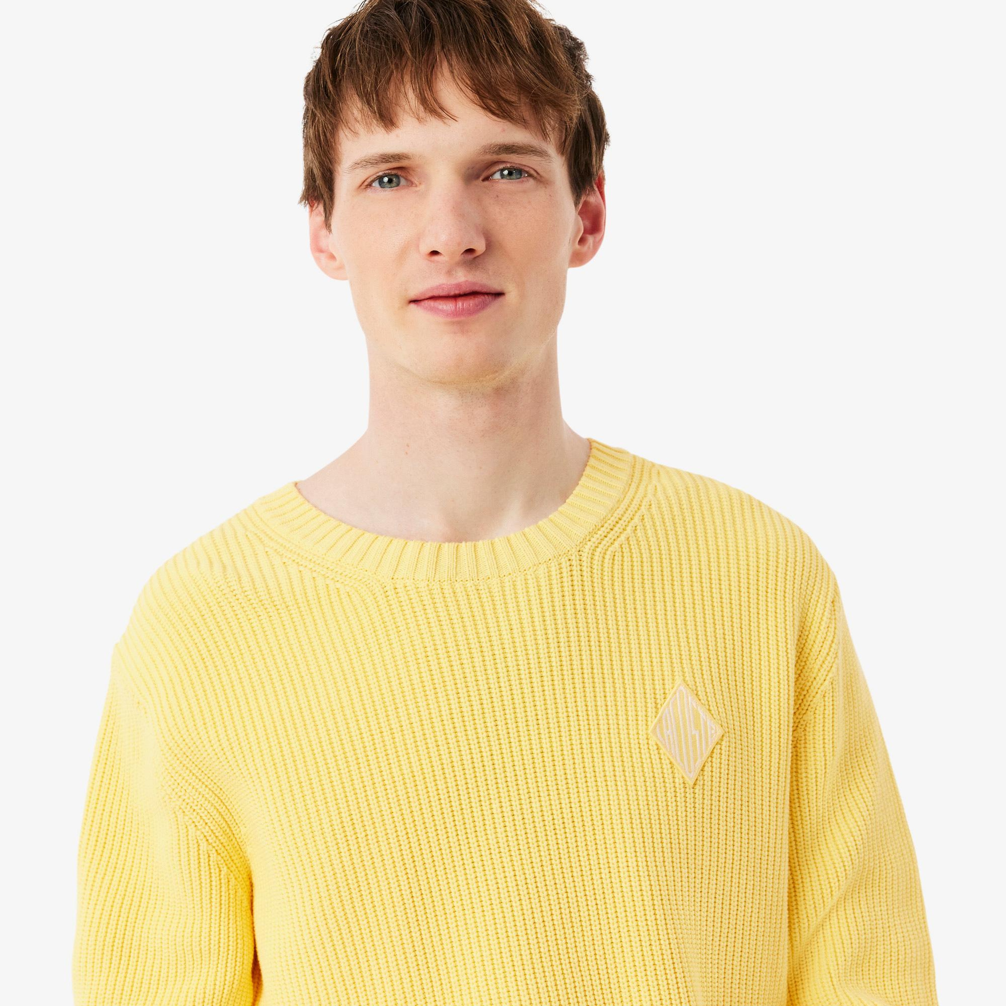 Erkek Classic Fit Bisiklet Yaka Sarı Kazak