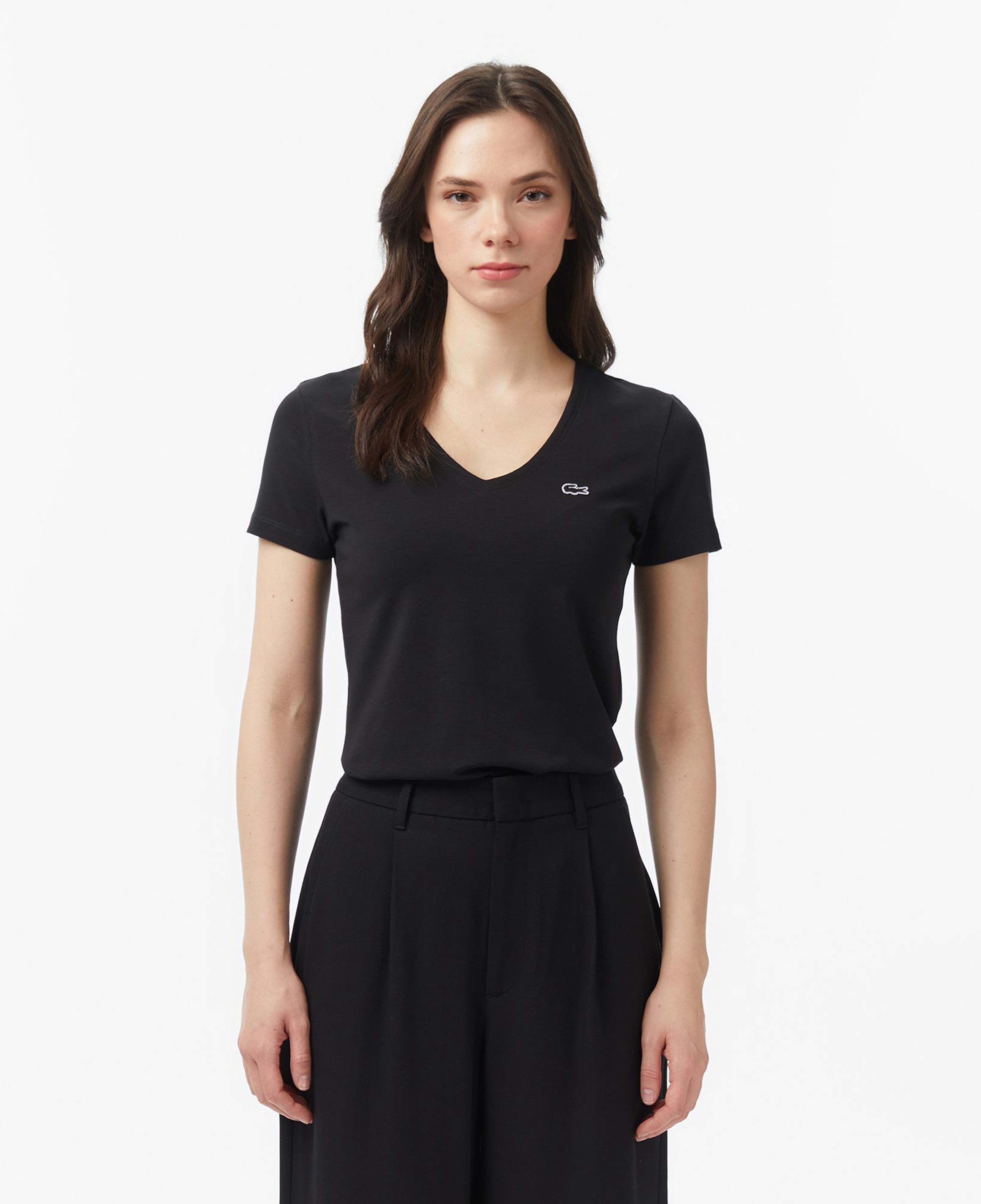 Kadın Slim Fit V Yaka Siyah T-Shirt