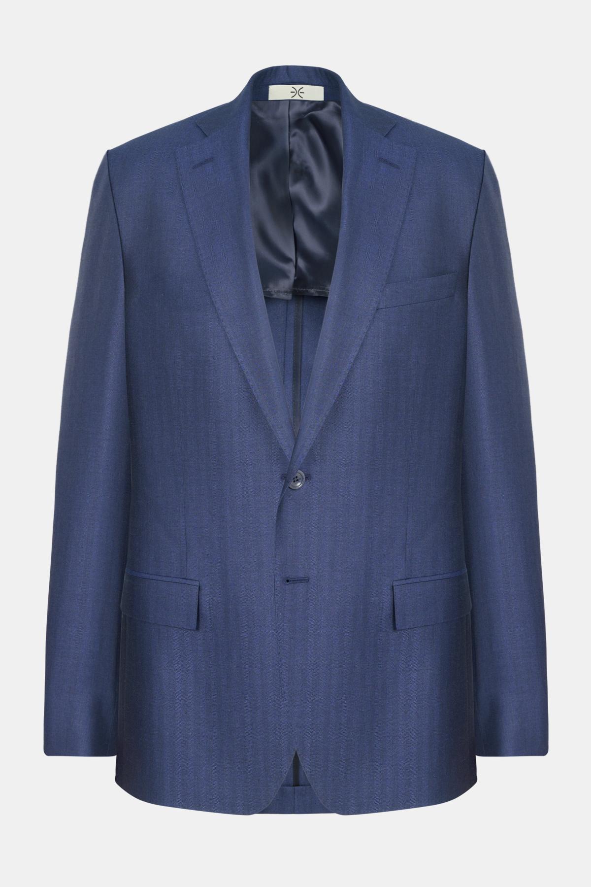 Erkek Lacivert Loro Piana Kumaşıyla Üretilmiş Yün İpek Keten Karışımlı Ceket