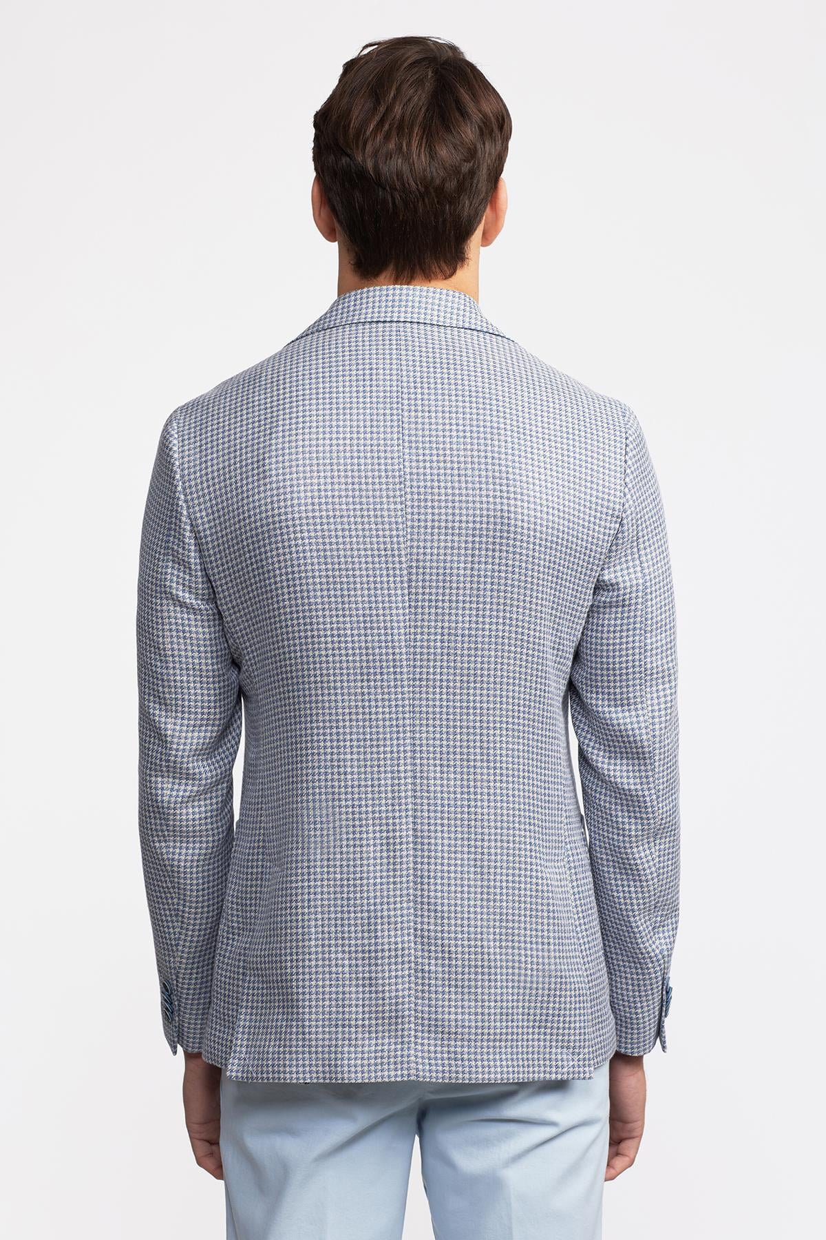 Erkek Mavi Vitale Barberis Keten İpek Karışımlı Casual Ceket