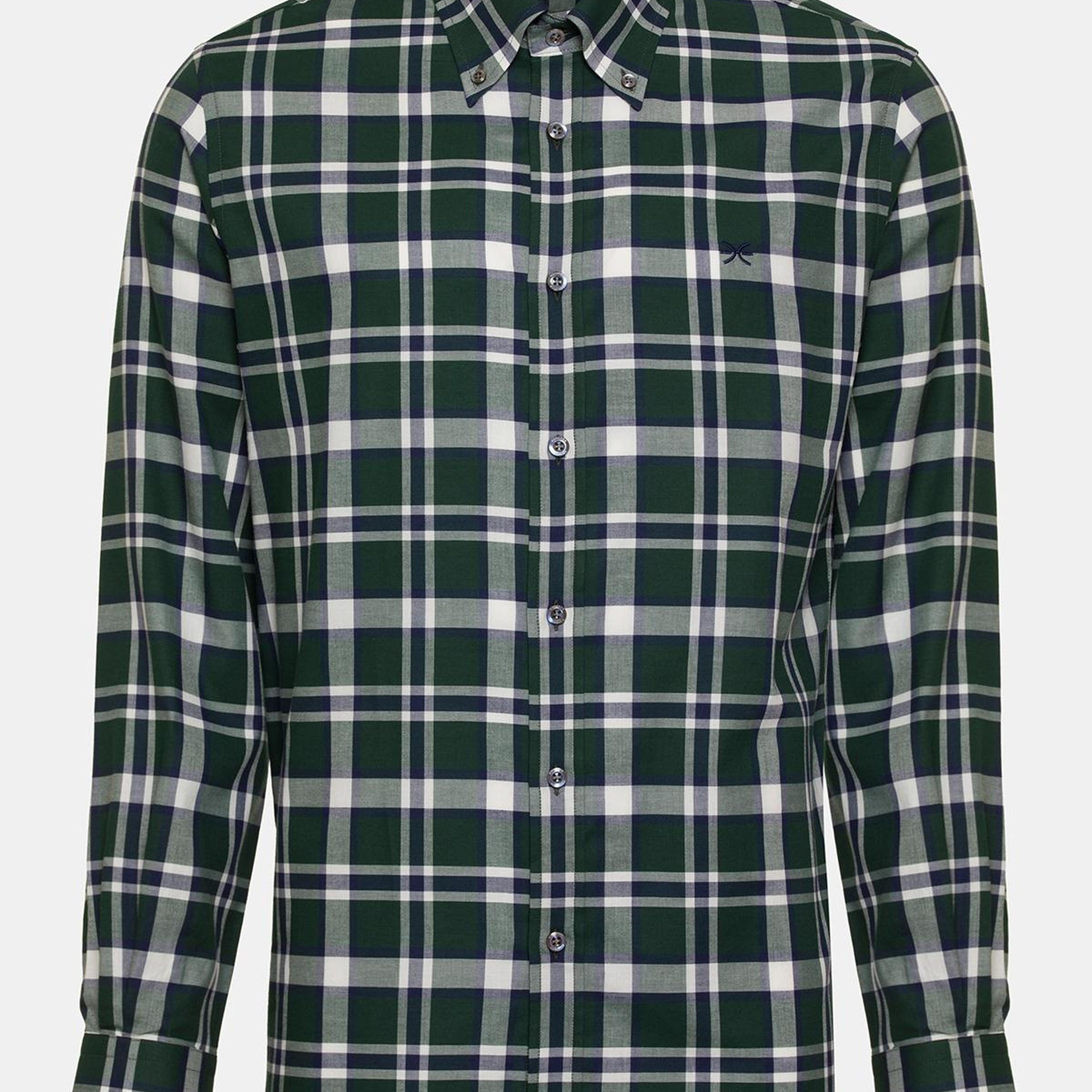 Erkek Yeşil Cooper Fit Düğmeli Yaka Organik Pamuklu Ekoseli Flannel Gömlek