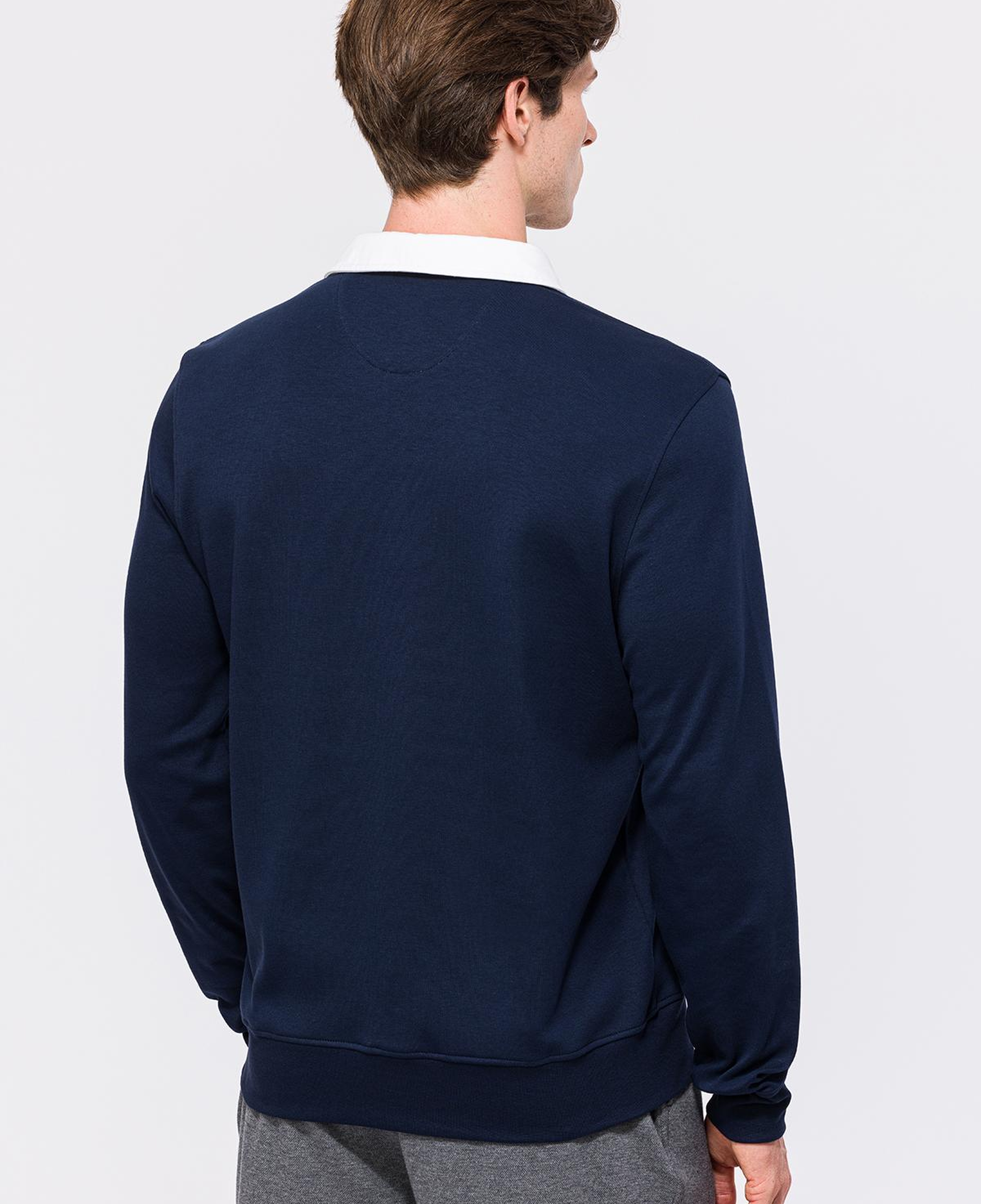 Erkek Lacivert Polo Yaka Organik Pamuklu Rugby Sweatshirt