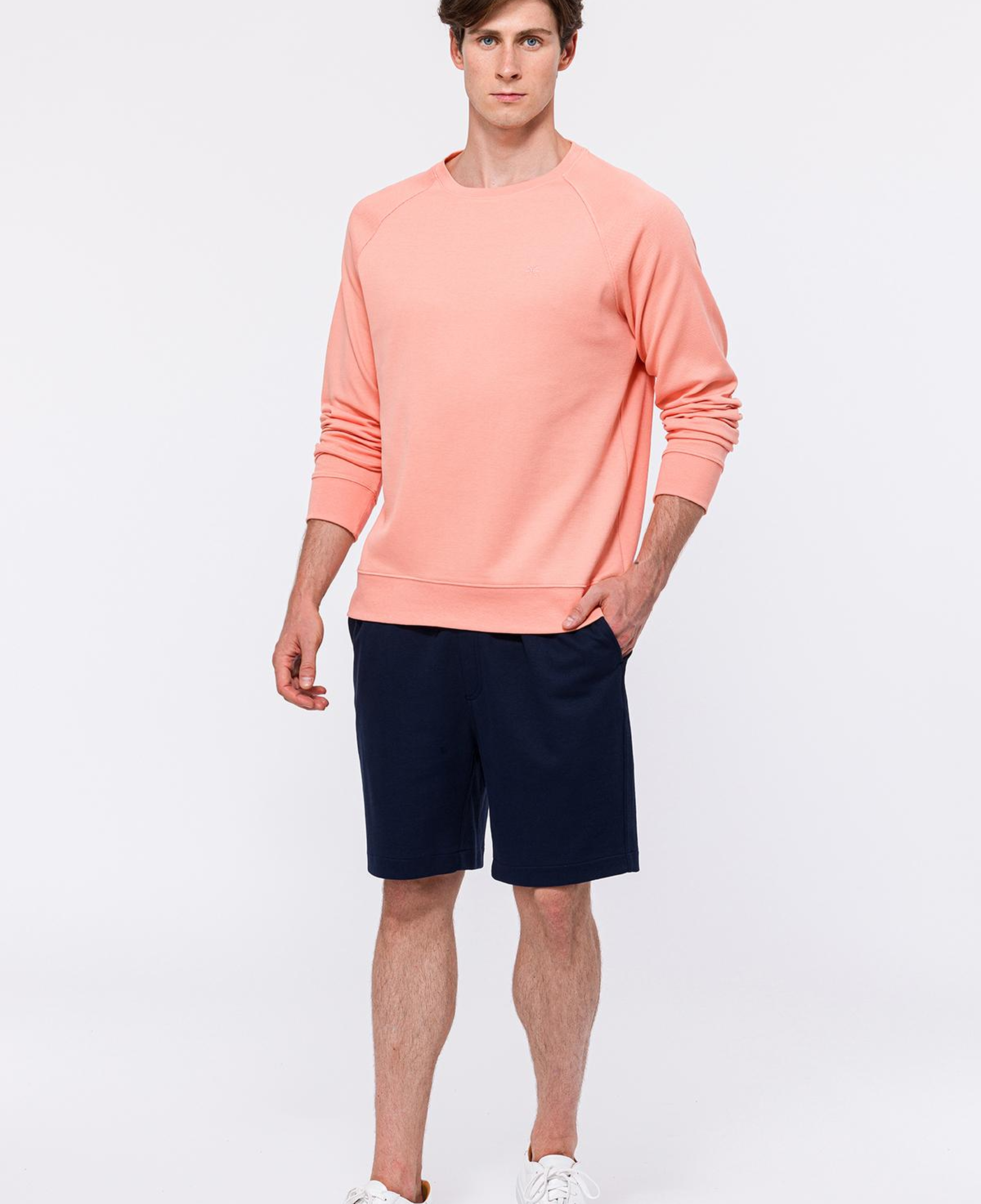 Erkek Pembe Bisiklet Yaka Organik Pamuklu Sweatshirt