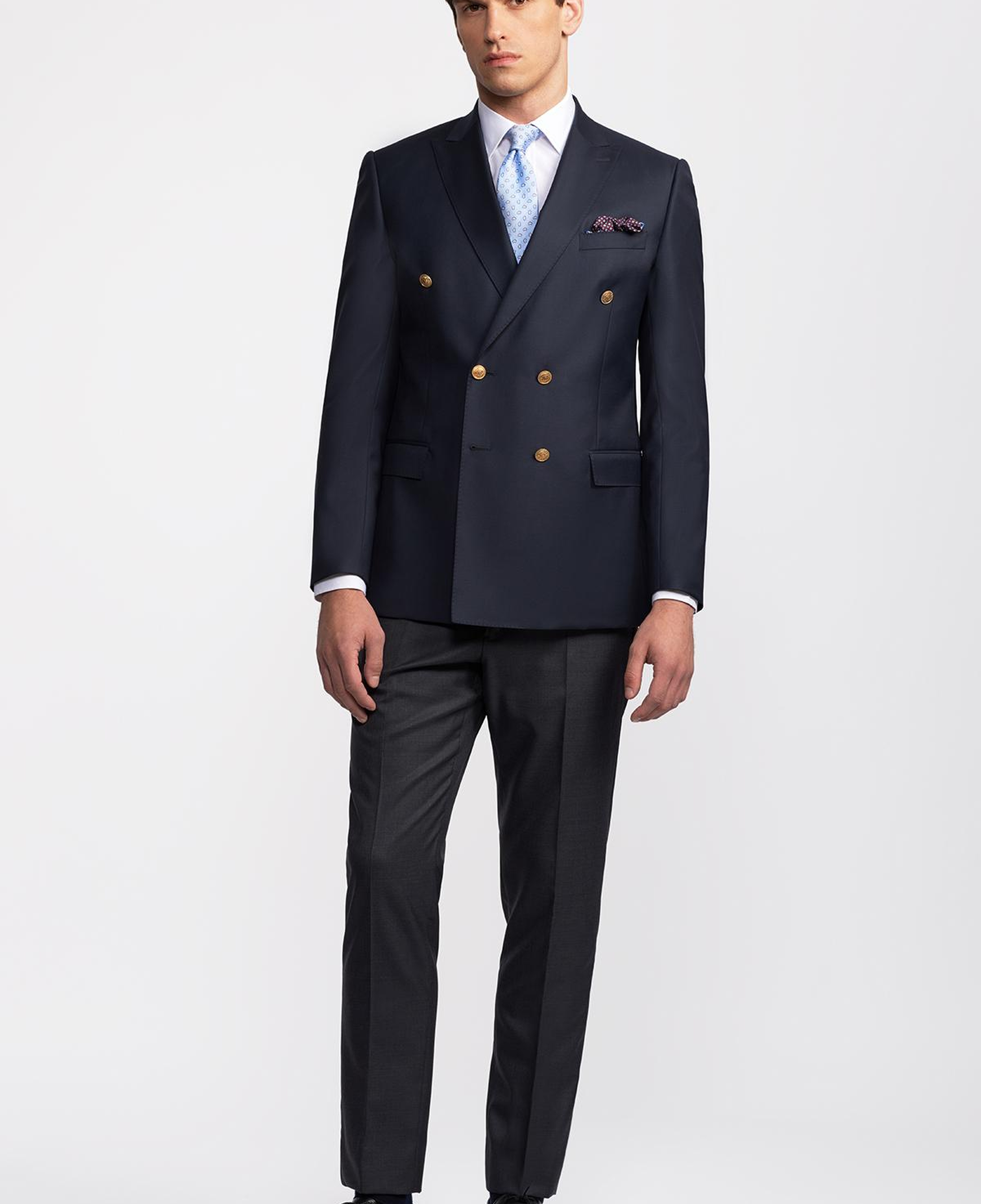 Erkek Lacivert Kruvaze Yün Delfino Blazer Ceket