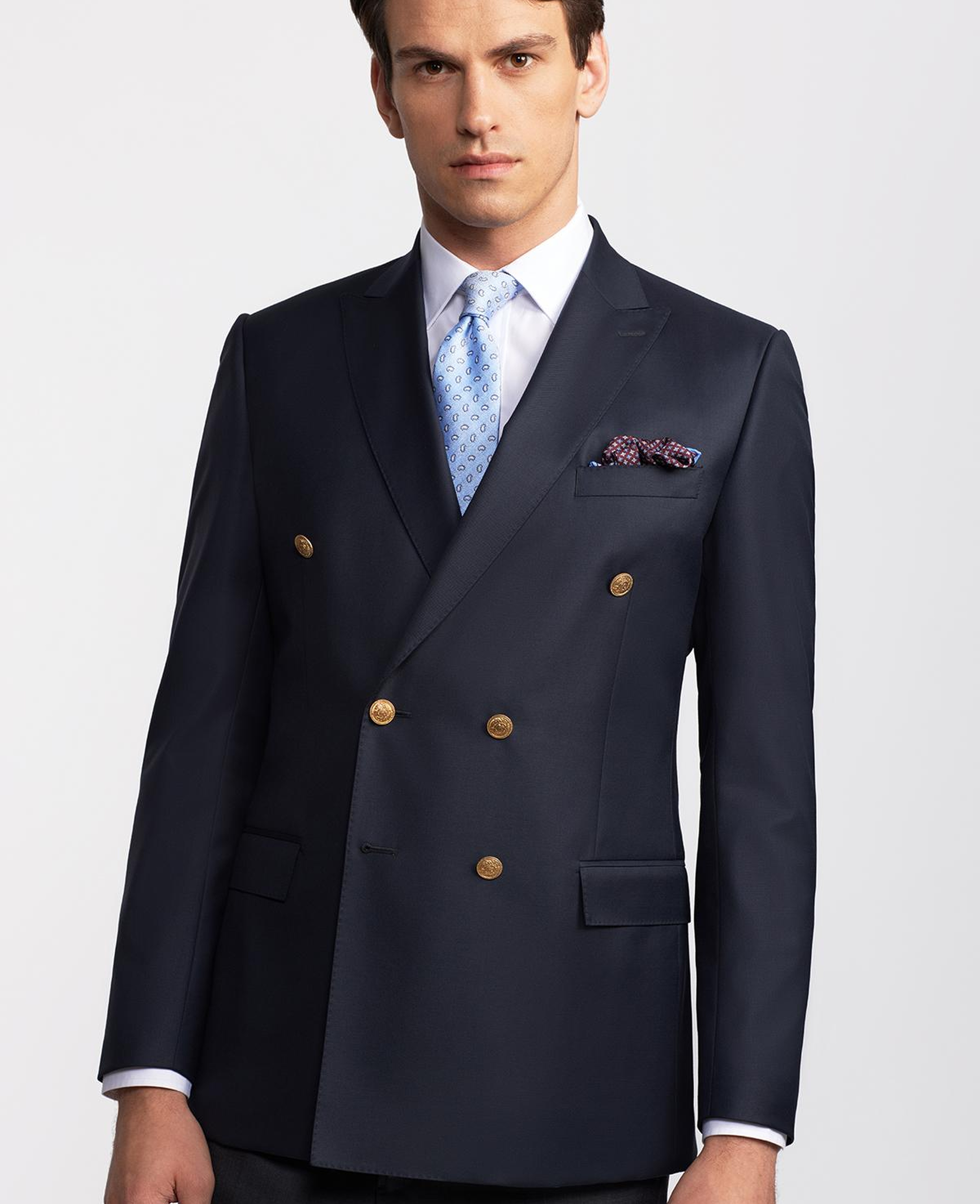 Erkek Lacivert Kruvaze Yün Delfino Blazer Ceket