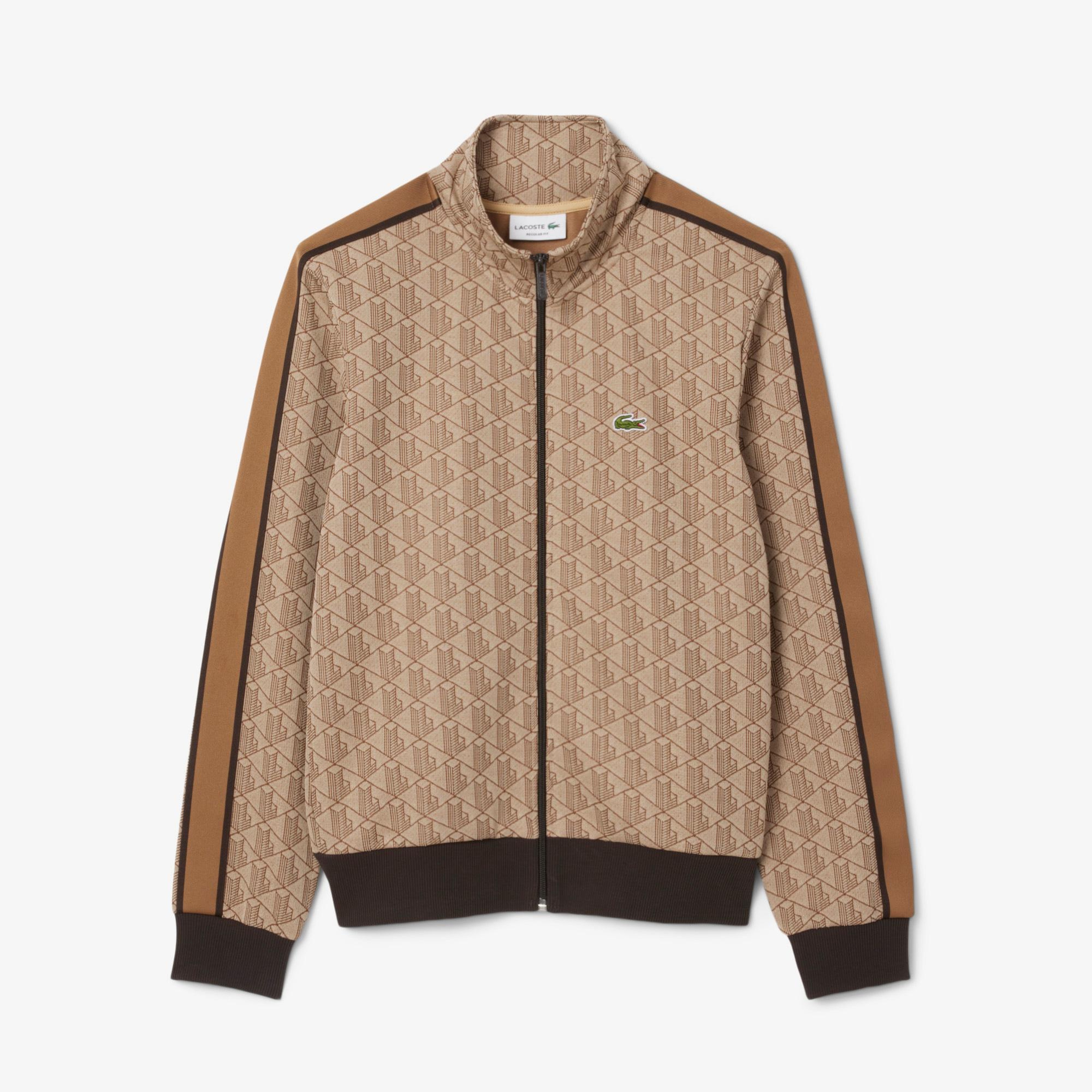 Erkek Regular Fit Dik Yaka Monogram Kahverengi Sweatshirt
