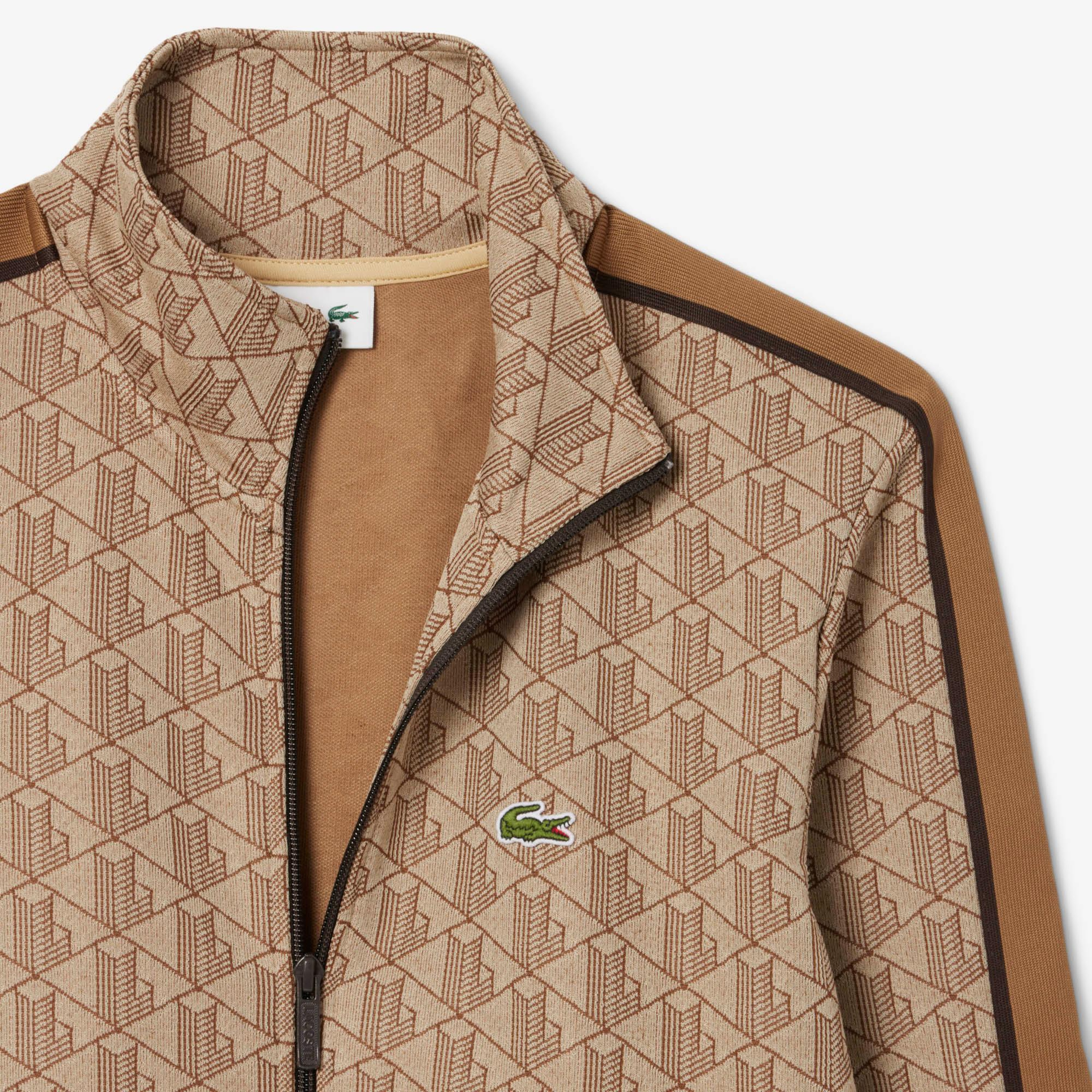 Erkek Regular Fit Dik Yaka Monogram Kahverengi Sweatshirt