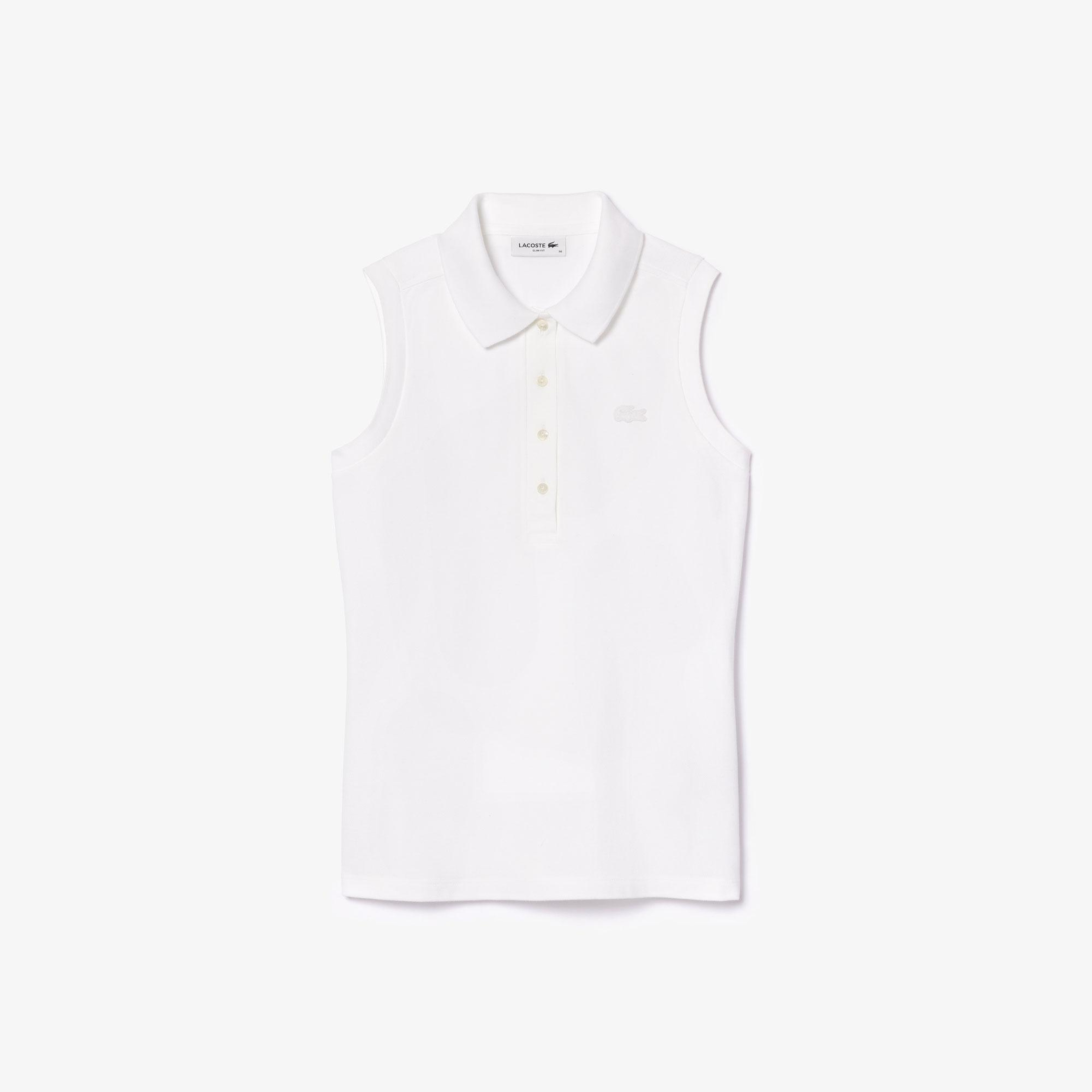 L.12.D Kadın Slim Fit Kolsuz Beyaz Polo