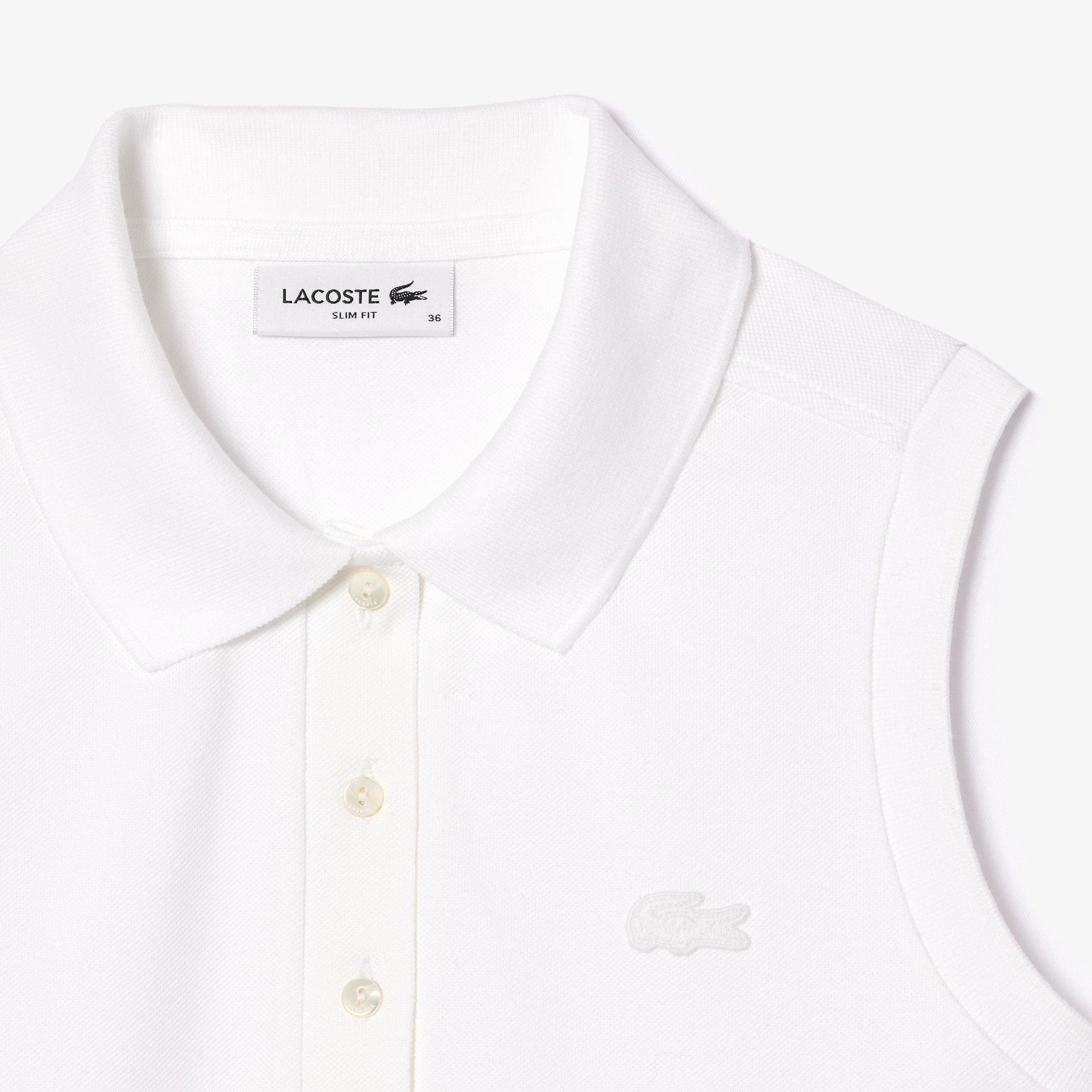 L.12.D Kadın Slim Fit Kolsuz Beyaz Polo