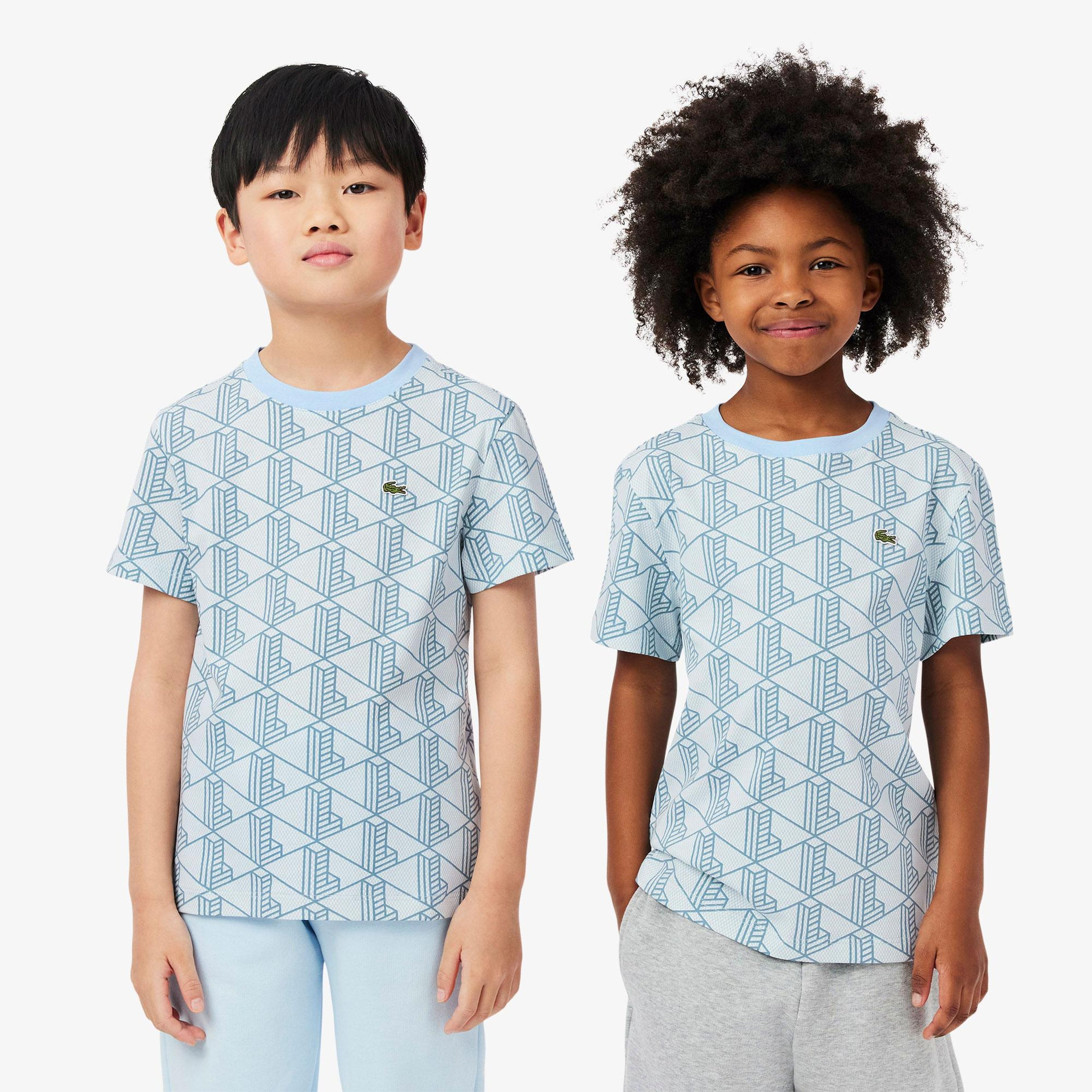 Çocuk Bisiklet Yaka Monogram Mavi T-Shirt