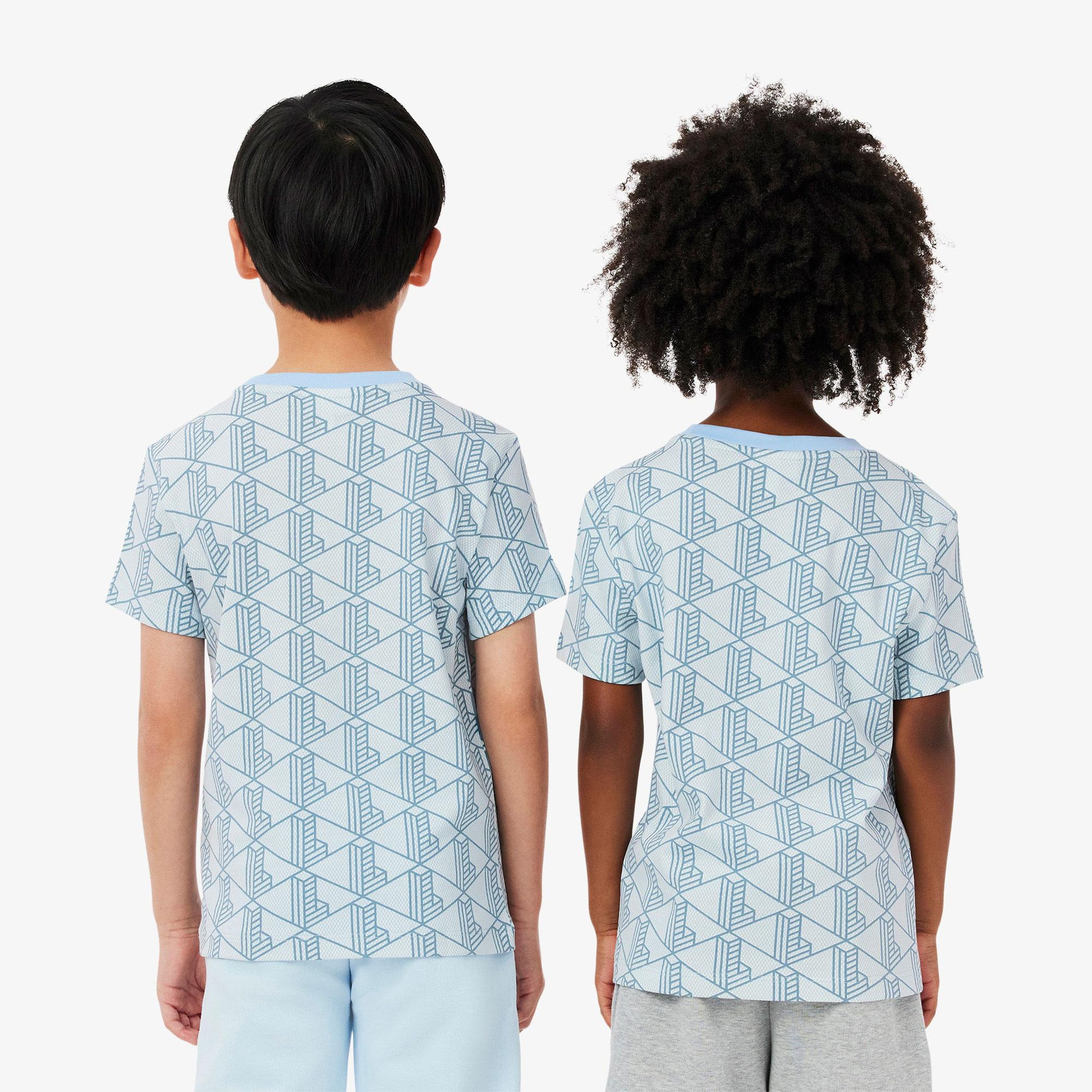 Çocuk Bisiklet Yaka Monogram Mavi T-Shirt