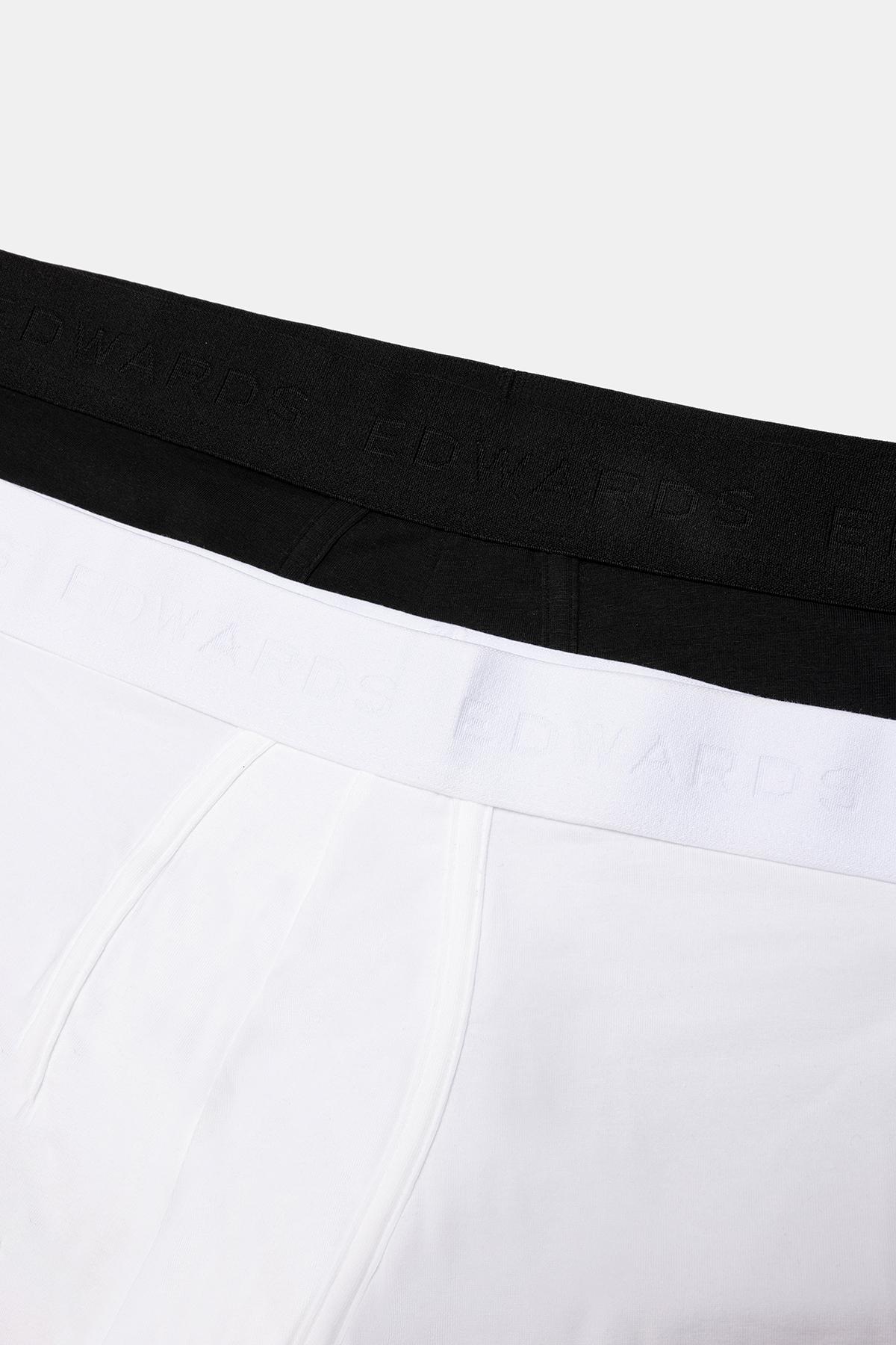 Erkek Siyah Organik Pamuklu Düz Renk Likralı Boxer 2'li Paket Siyah&Beyaz