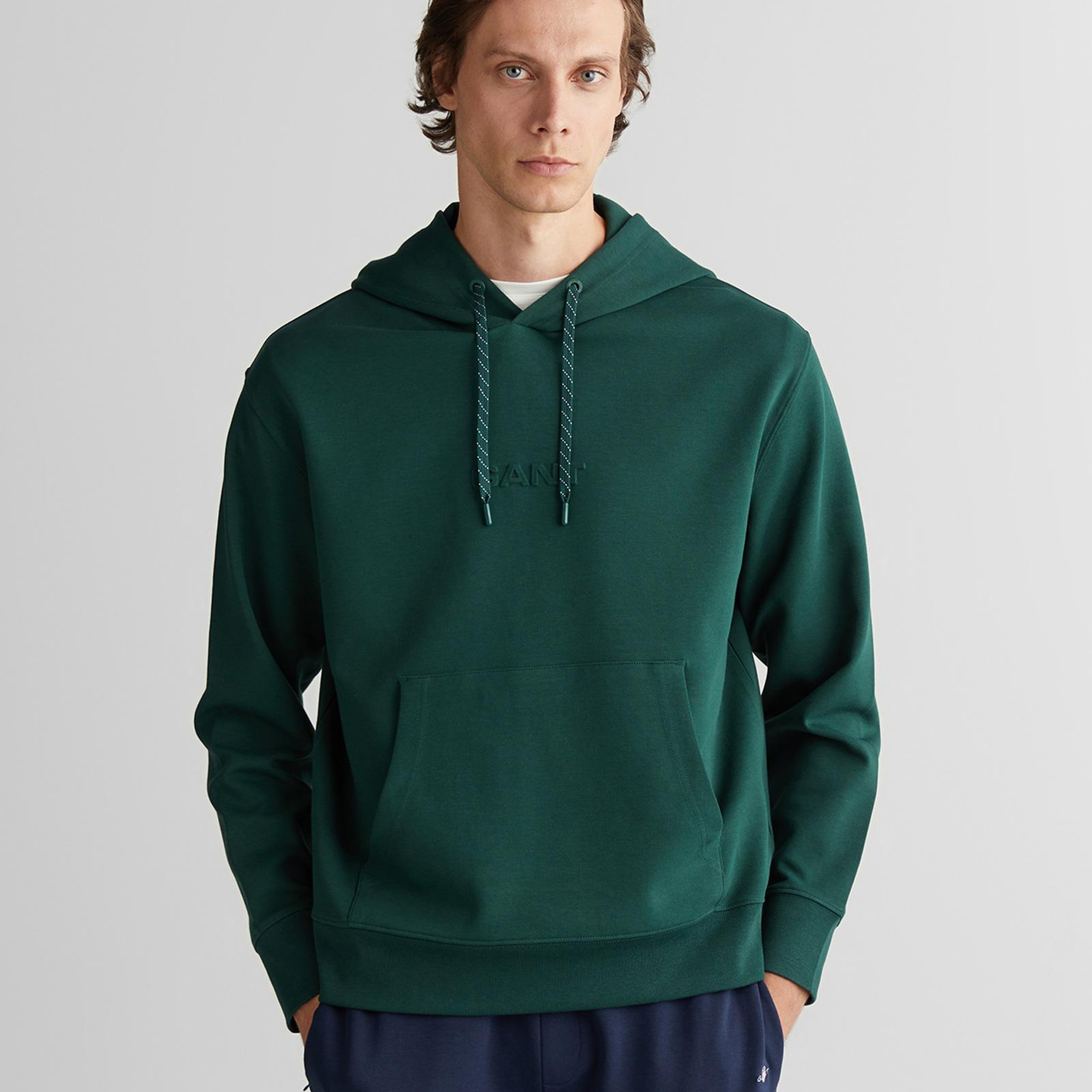 GANT Erkek Yeşil Relaxed Fit Kapüşonlu Sweatshirt