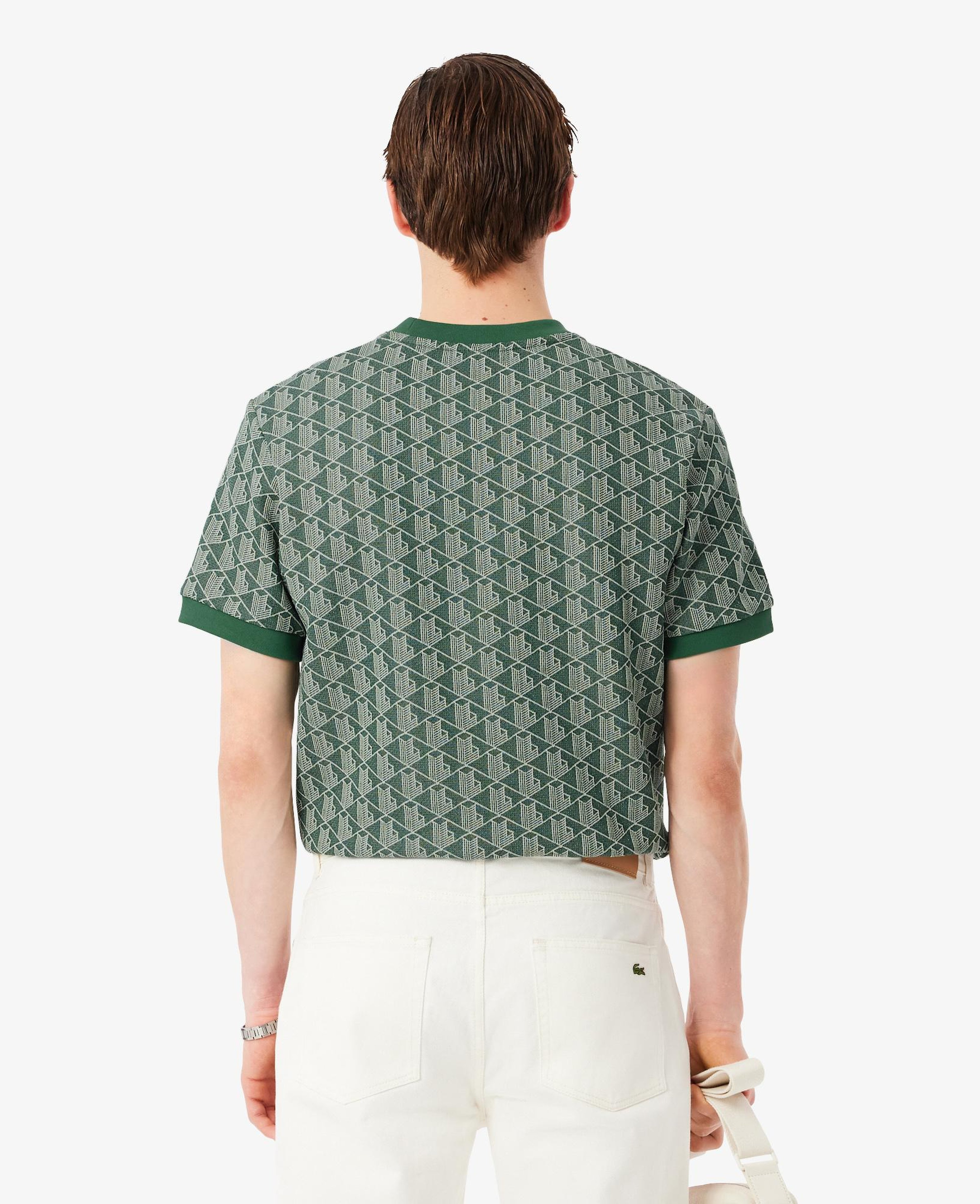Erkek Classic Fit Bisiklet Yaka Monogram Koyu Yeşil T-Shirt