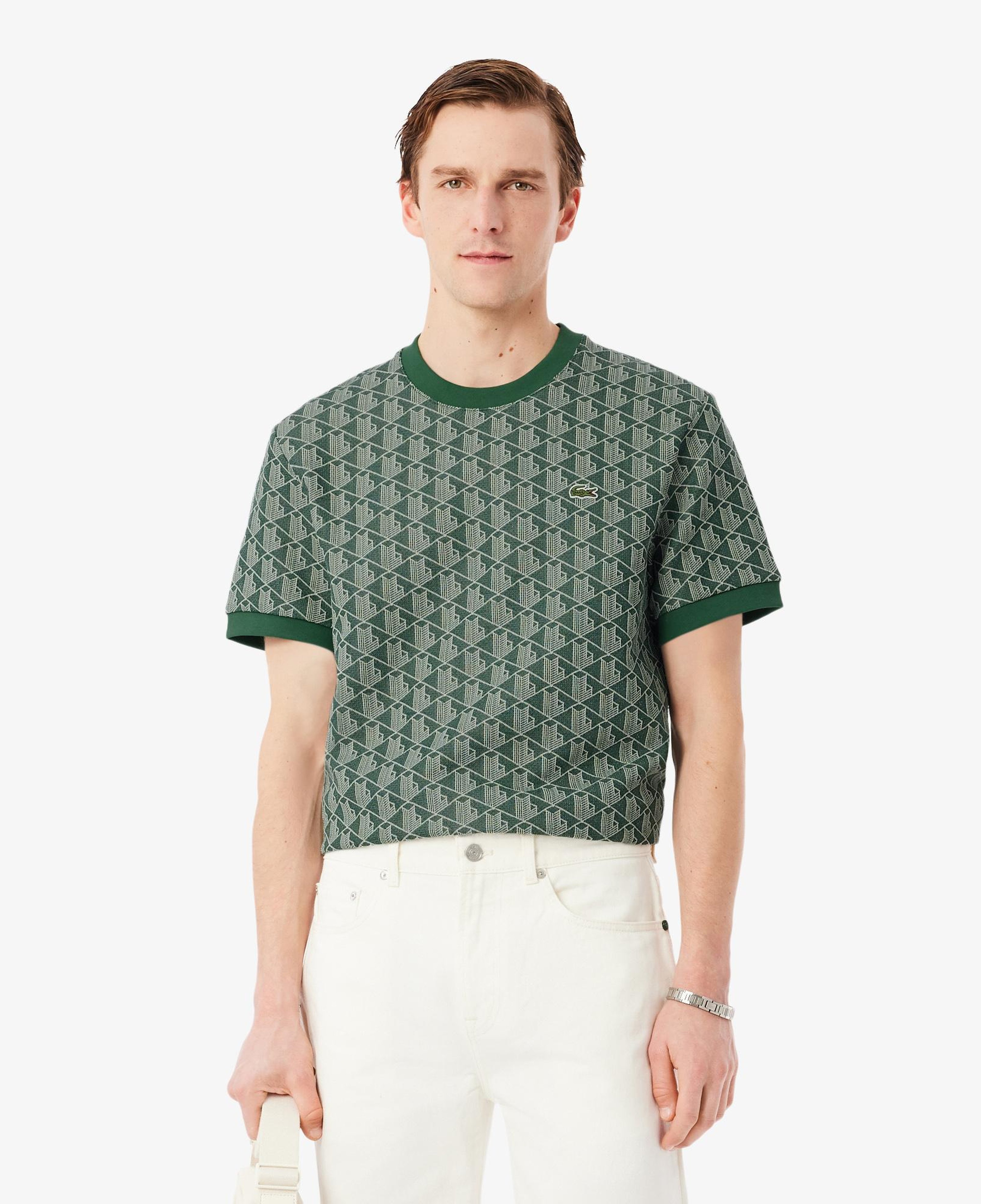 Erkek Classic Fit Bisiklet Yaka Monogram Koyu Yeşil T-Shirt