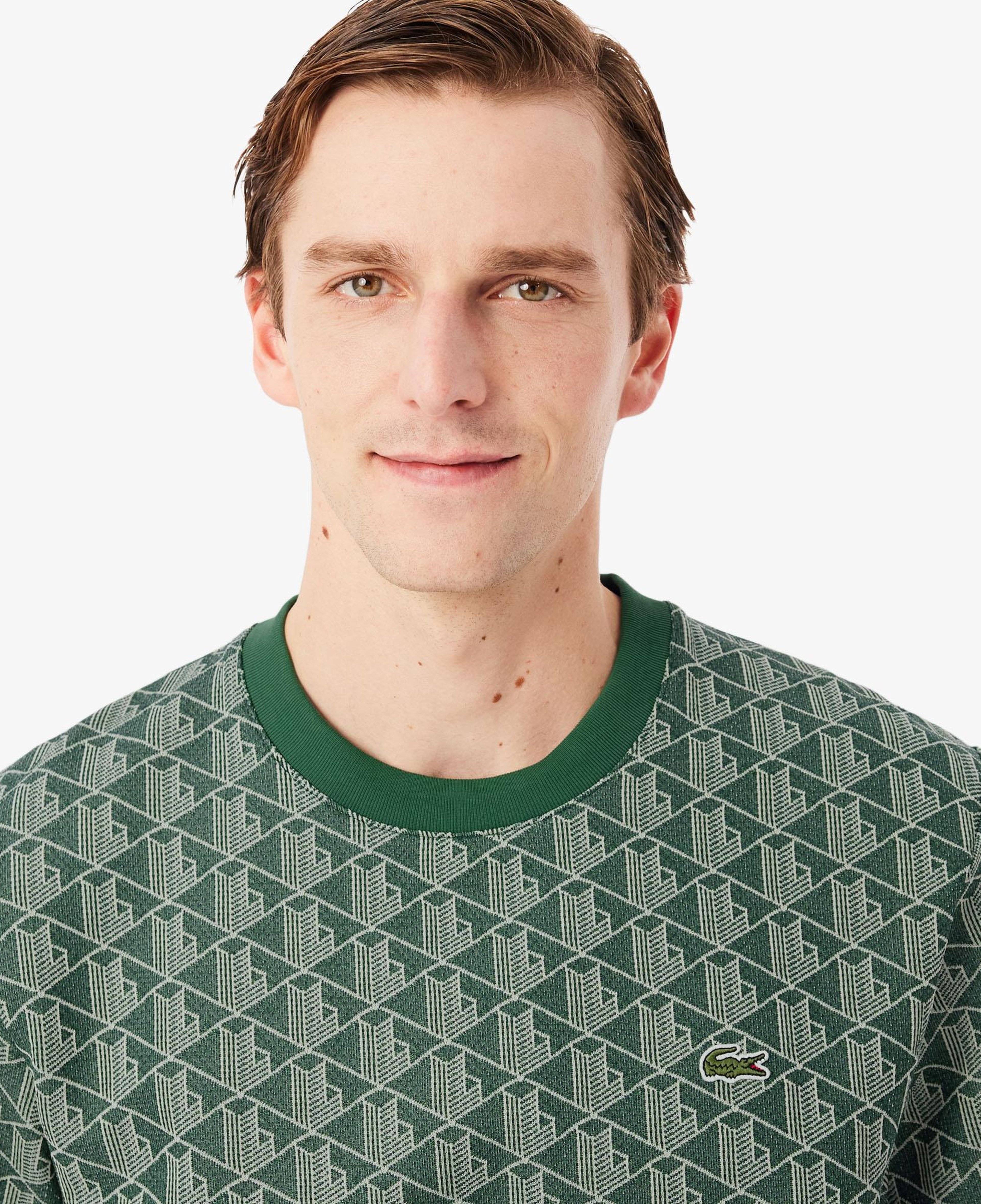 Erkek Classic Fit Bisiklet Yaka Monogram Koyu Yeşil T-Shirt