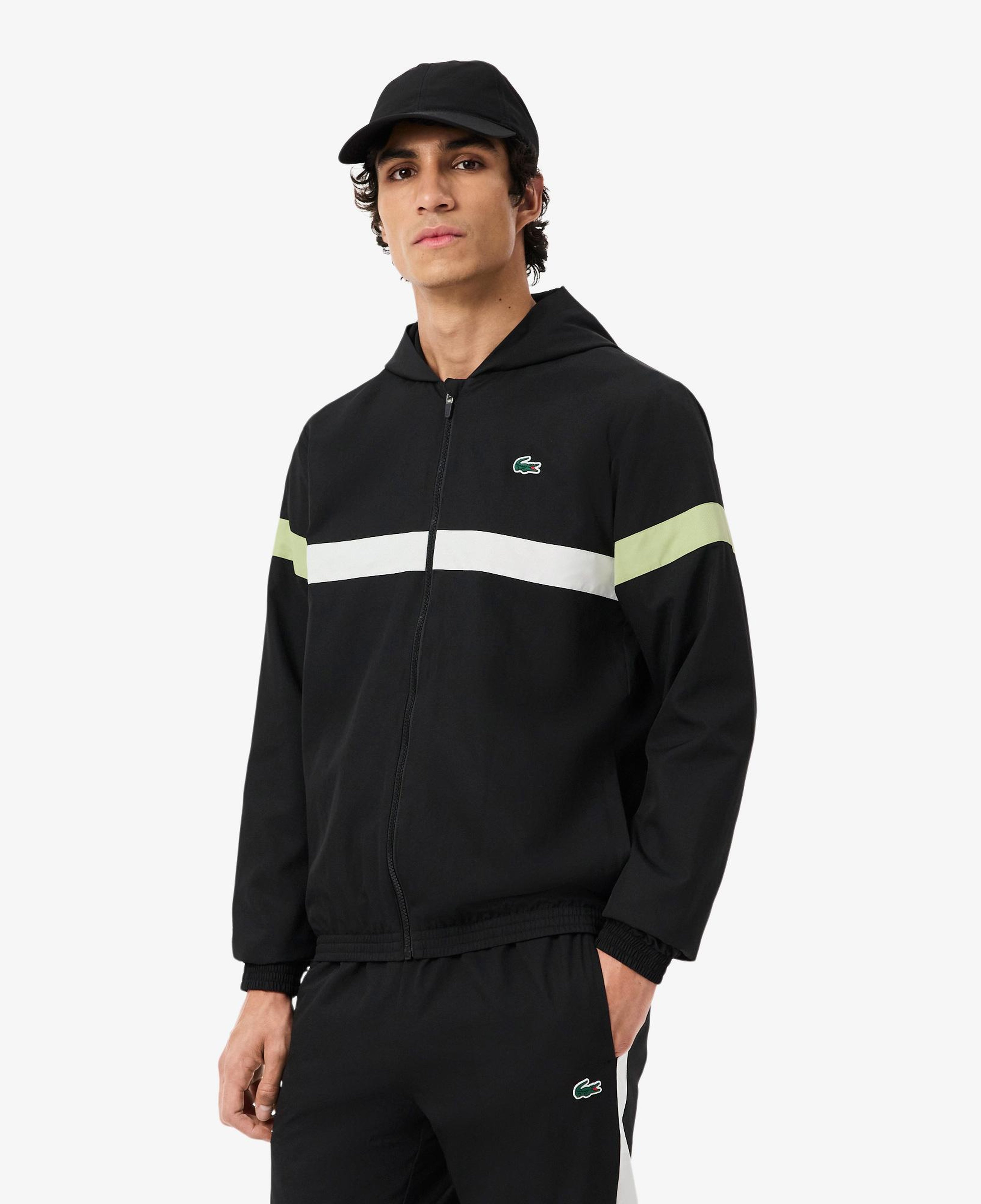 Erkek Regular Fit Kapüşonlu Renk Bloklu Siyah Eşofman Takımı