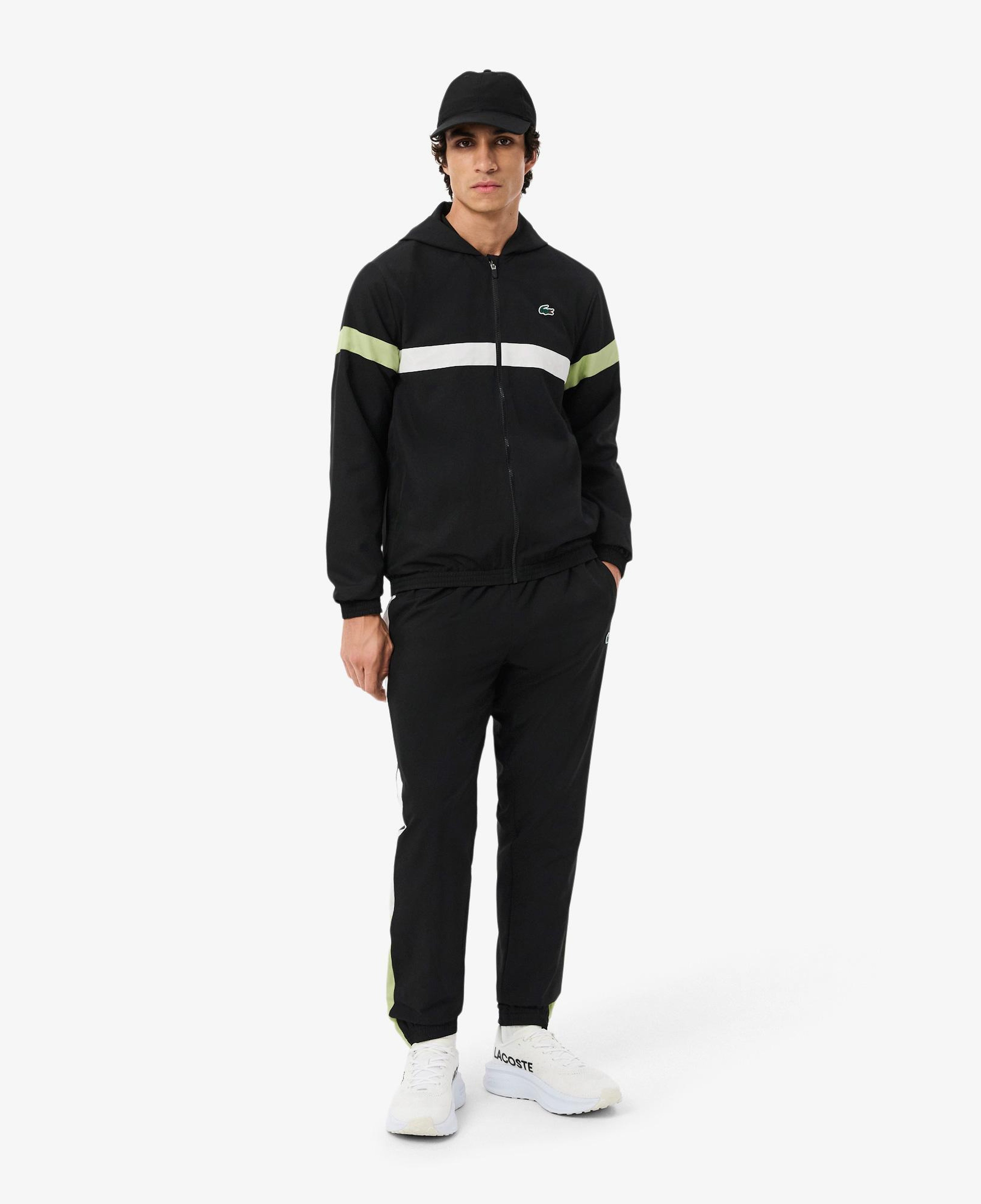 Erkek Regular Fit Kapüşonlu Renk Bloklu Siyah Eşofman Takımı