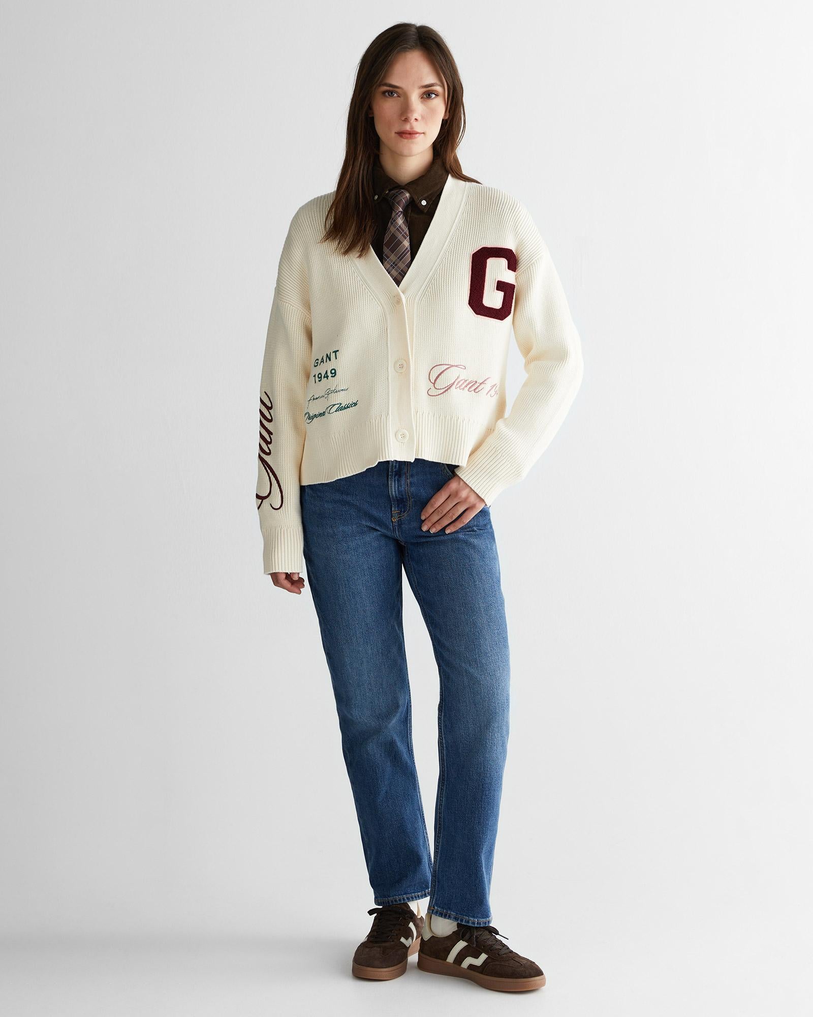 GANT Kadın Krem Relaxed Fit Triko Hırka