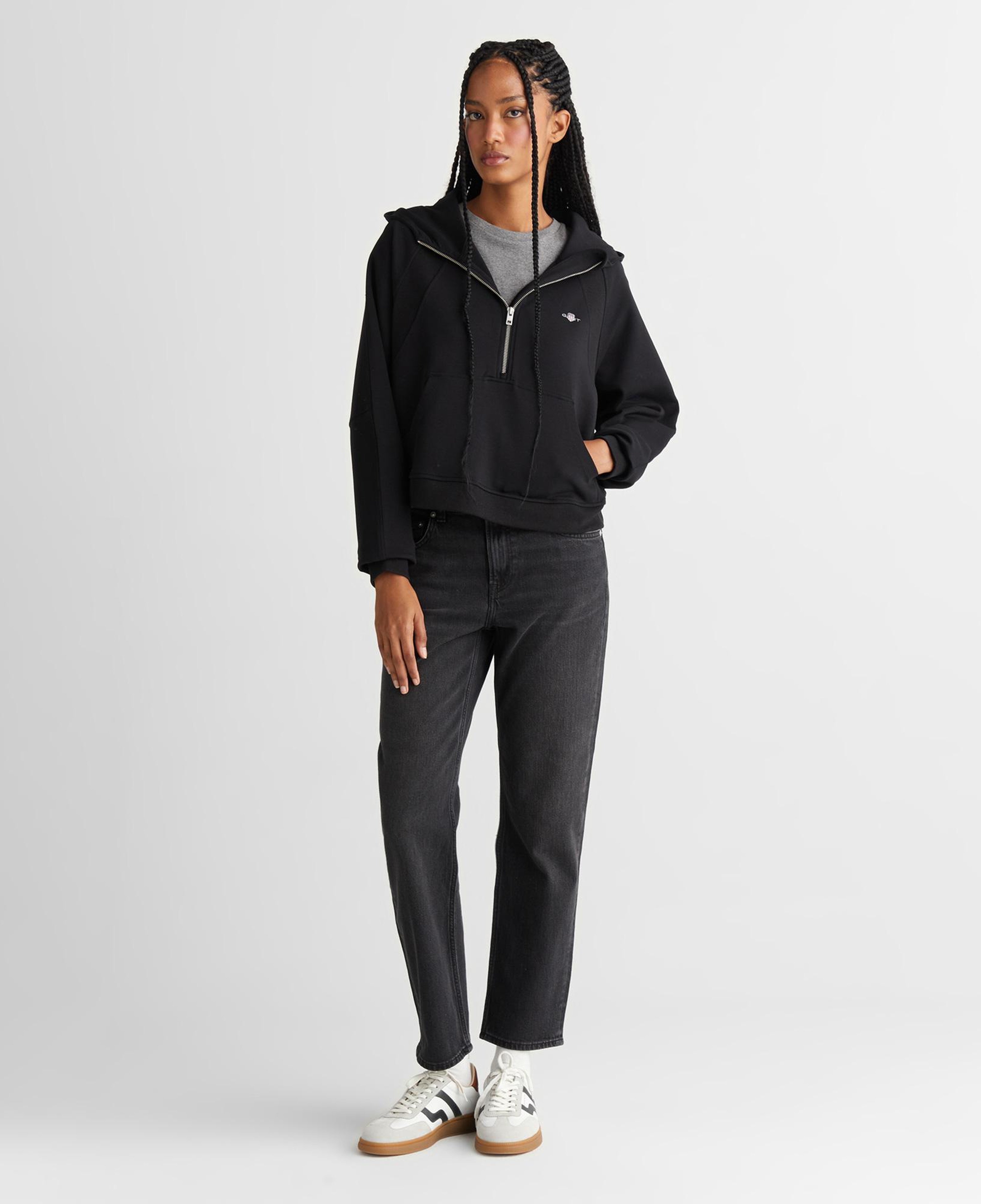 Kadın Siyah Regular Fit Kapüşonlu Sweatshirt