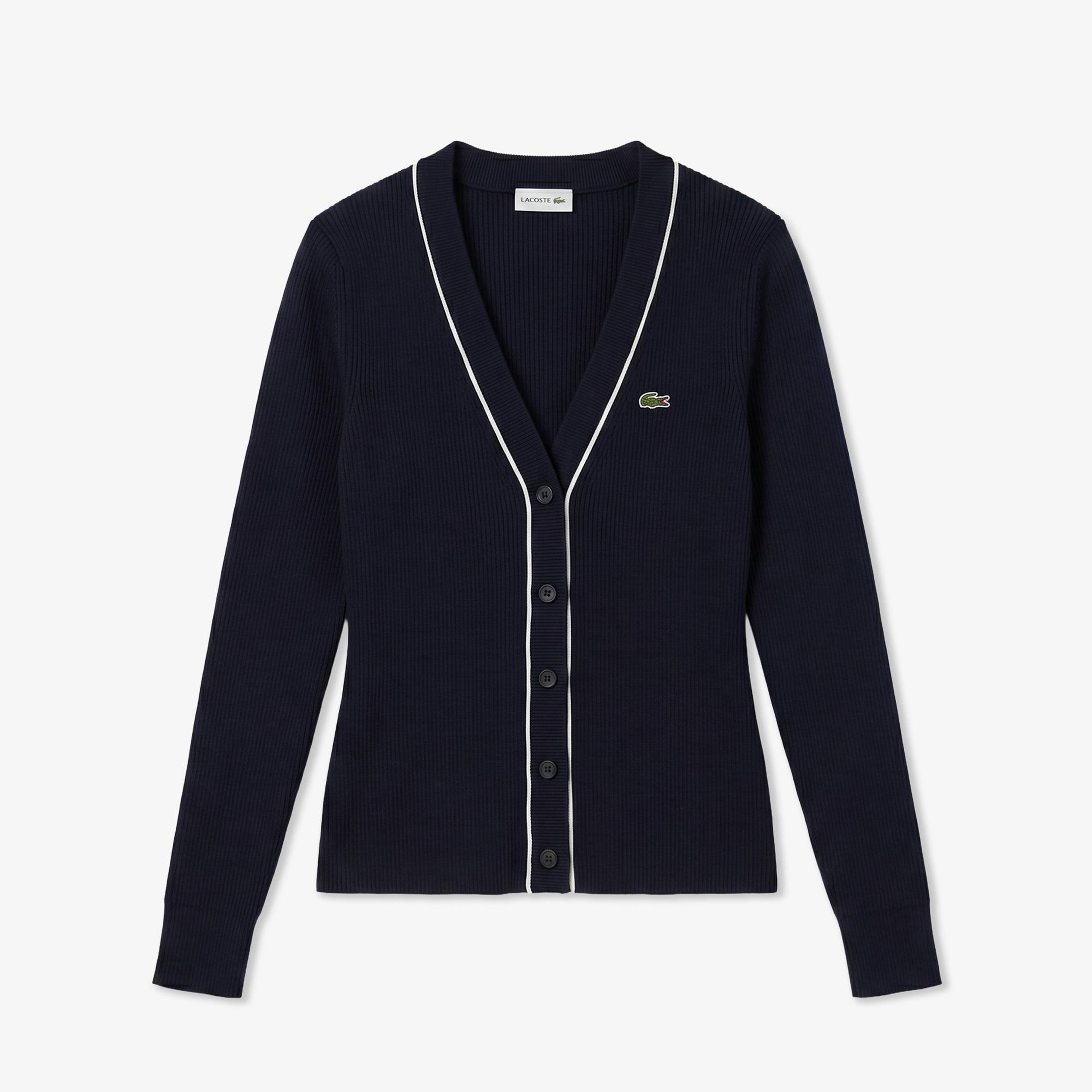 Kadın Slim Fit V Yaka Lacivert Hırka
