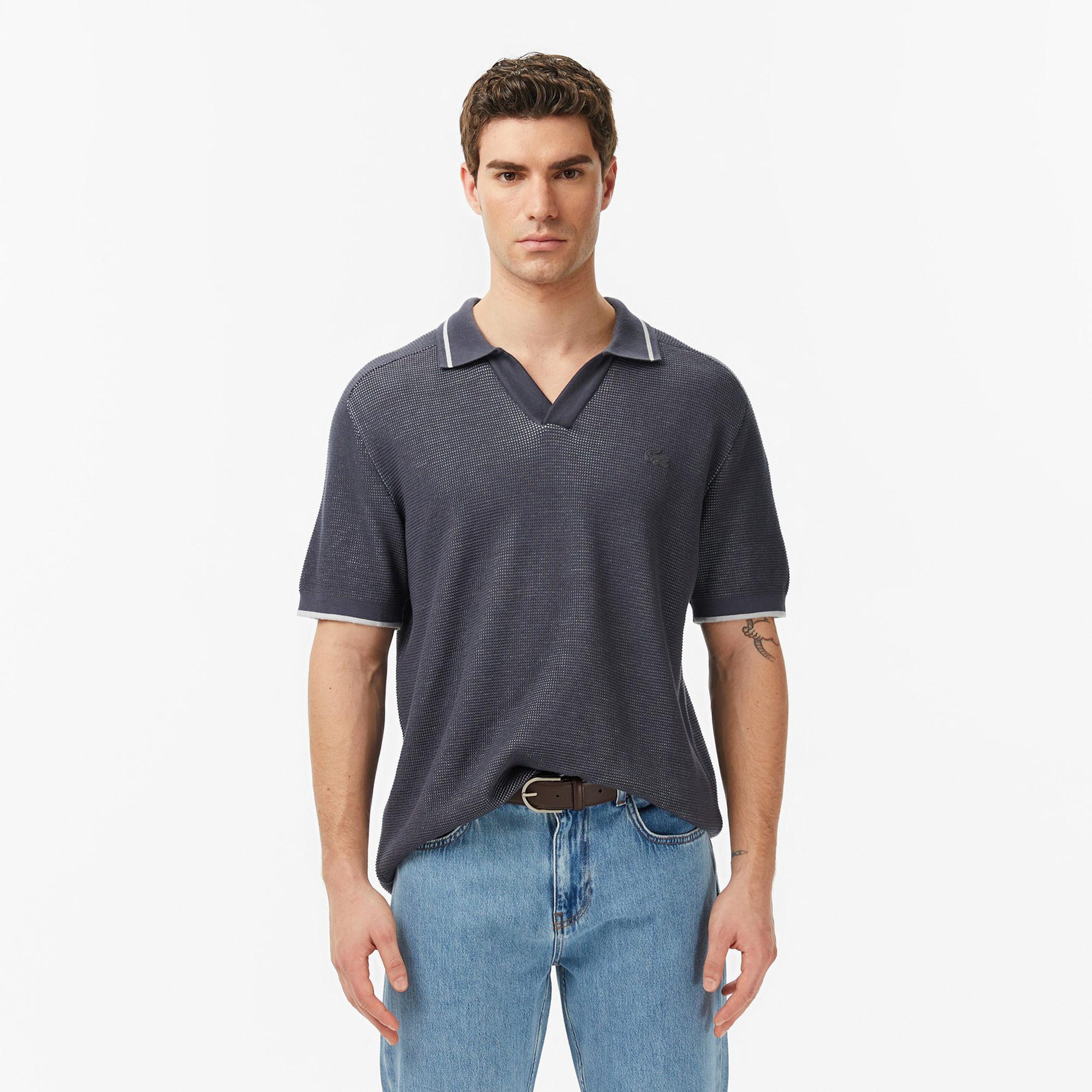 Erkek Classic Fit Kısa Kollu Polo Yaka Koyu Gri Triko