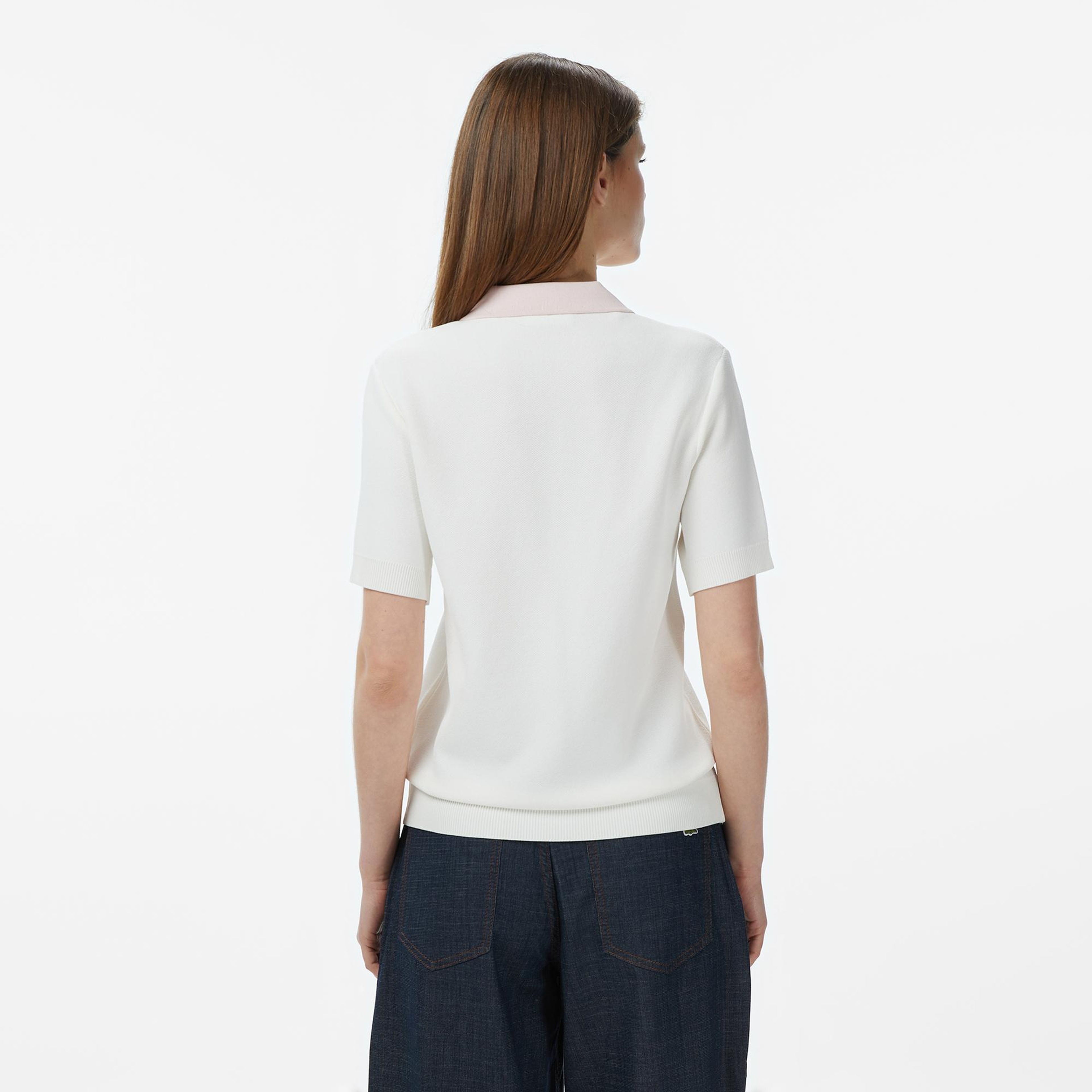 Kadın Regular Fit Kısa Kollu Polo Yaka Krem Triko