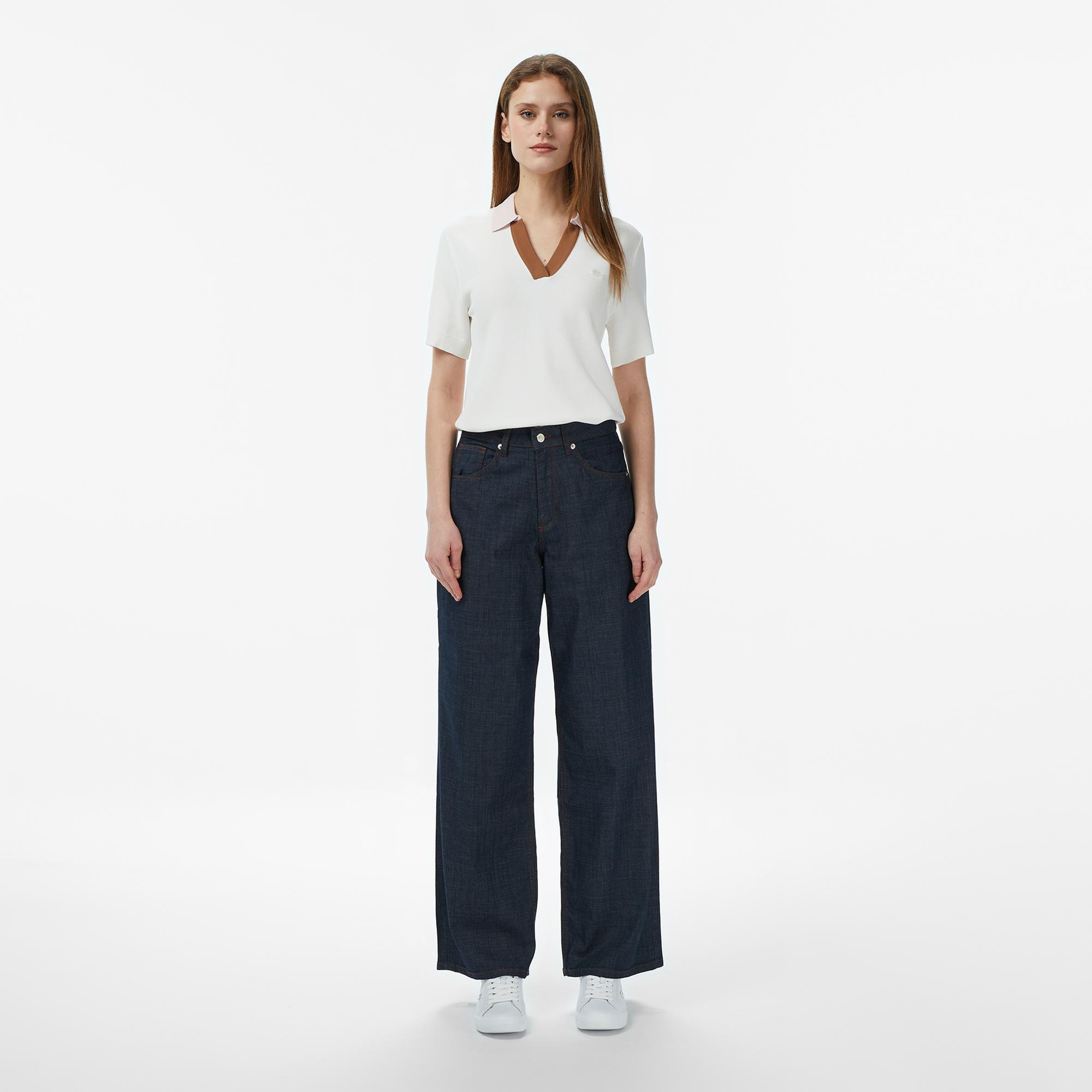Kadın Regular Fit Kısa Kollu Polo Yaka Krem Triko