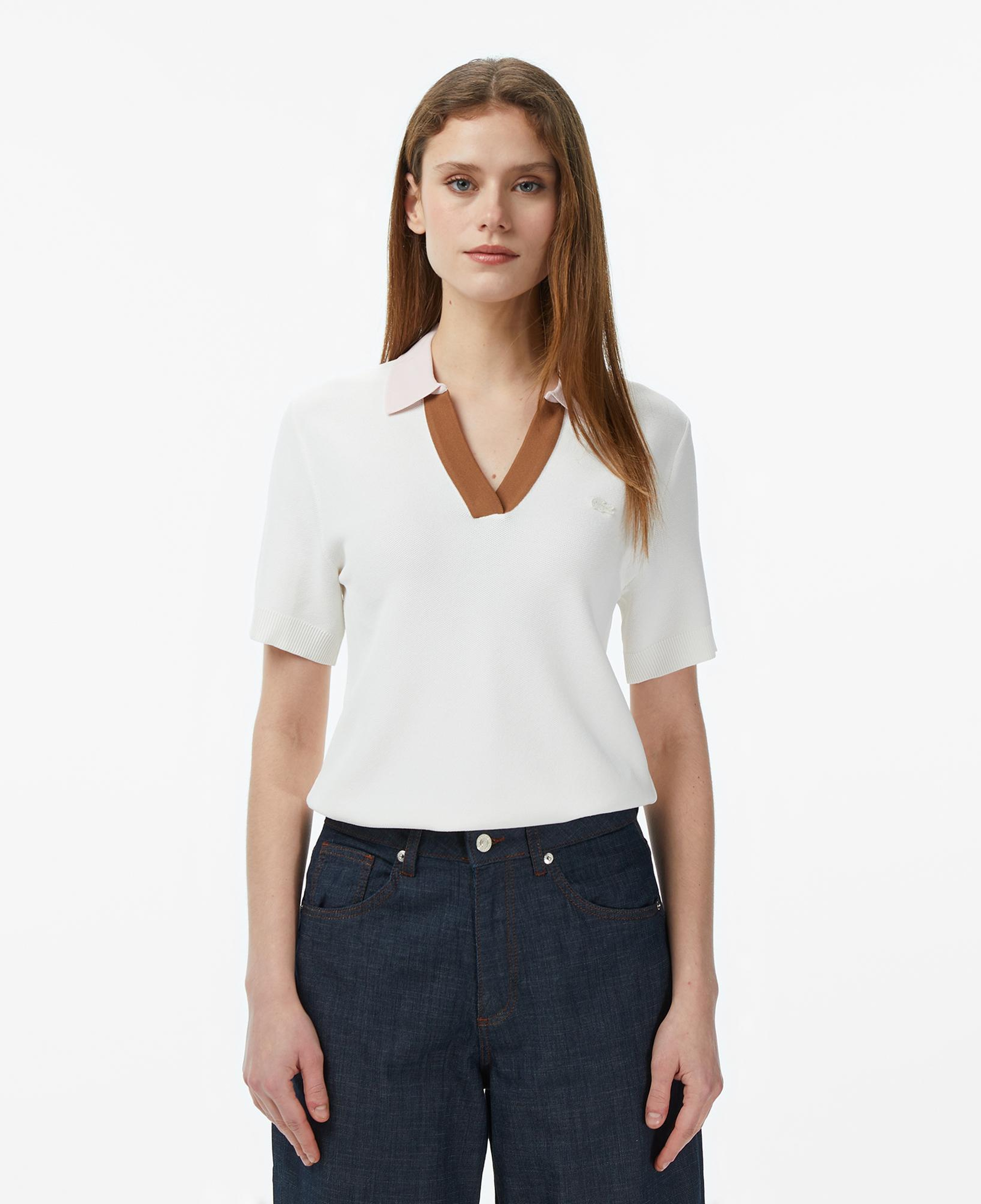 Kadın Regular Fit Kısa Kollu Polo Yaka Krem Triko