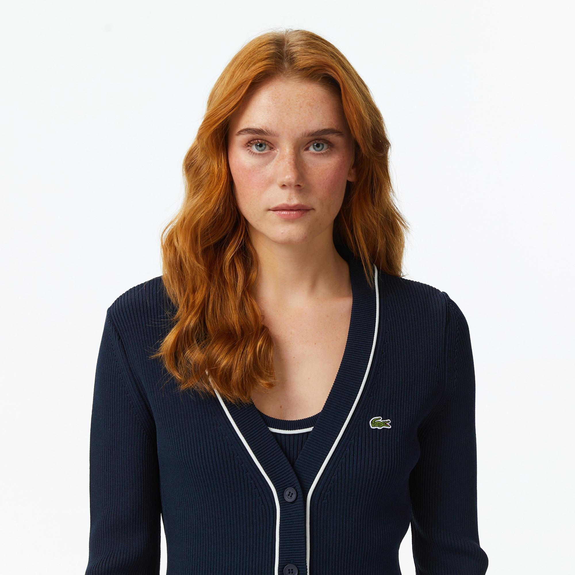 Kadın Slim Fit V Yaka Lacivert Hırka