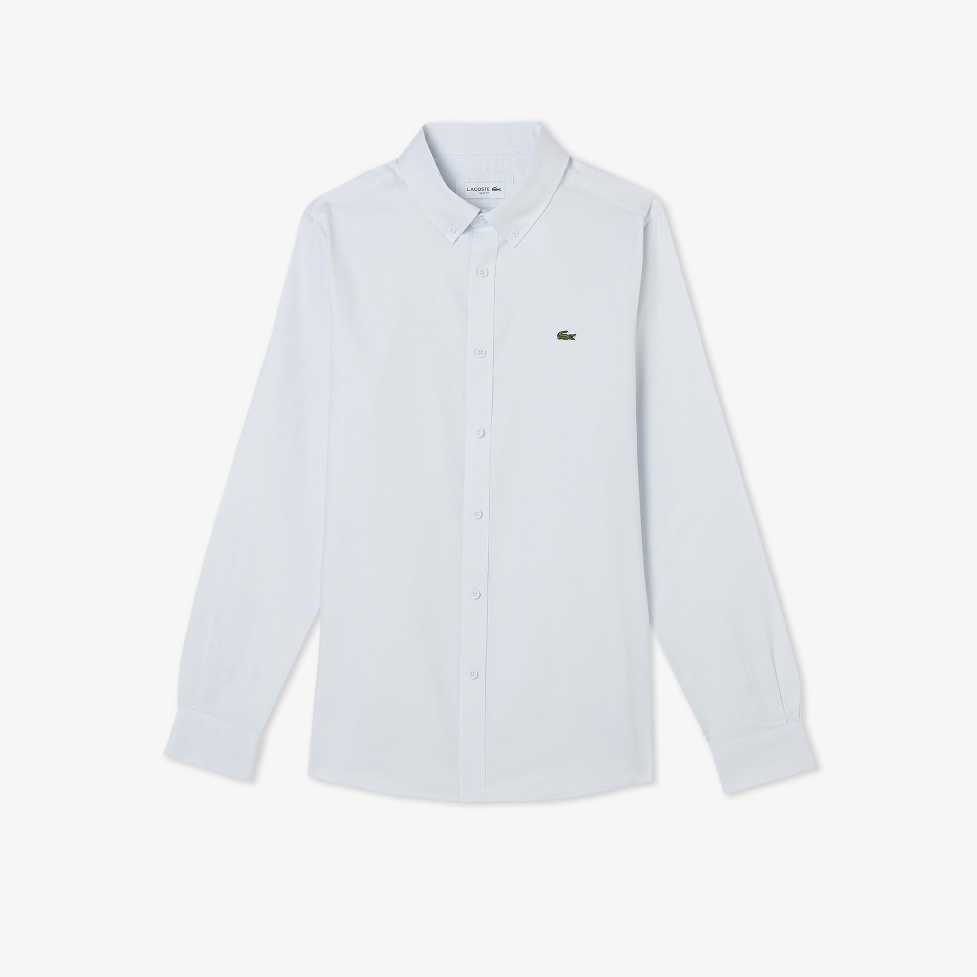 Erkek Slim Fit Düğmeli Yaka Açık Mavi Gömlek