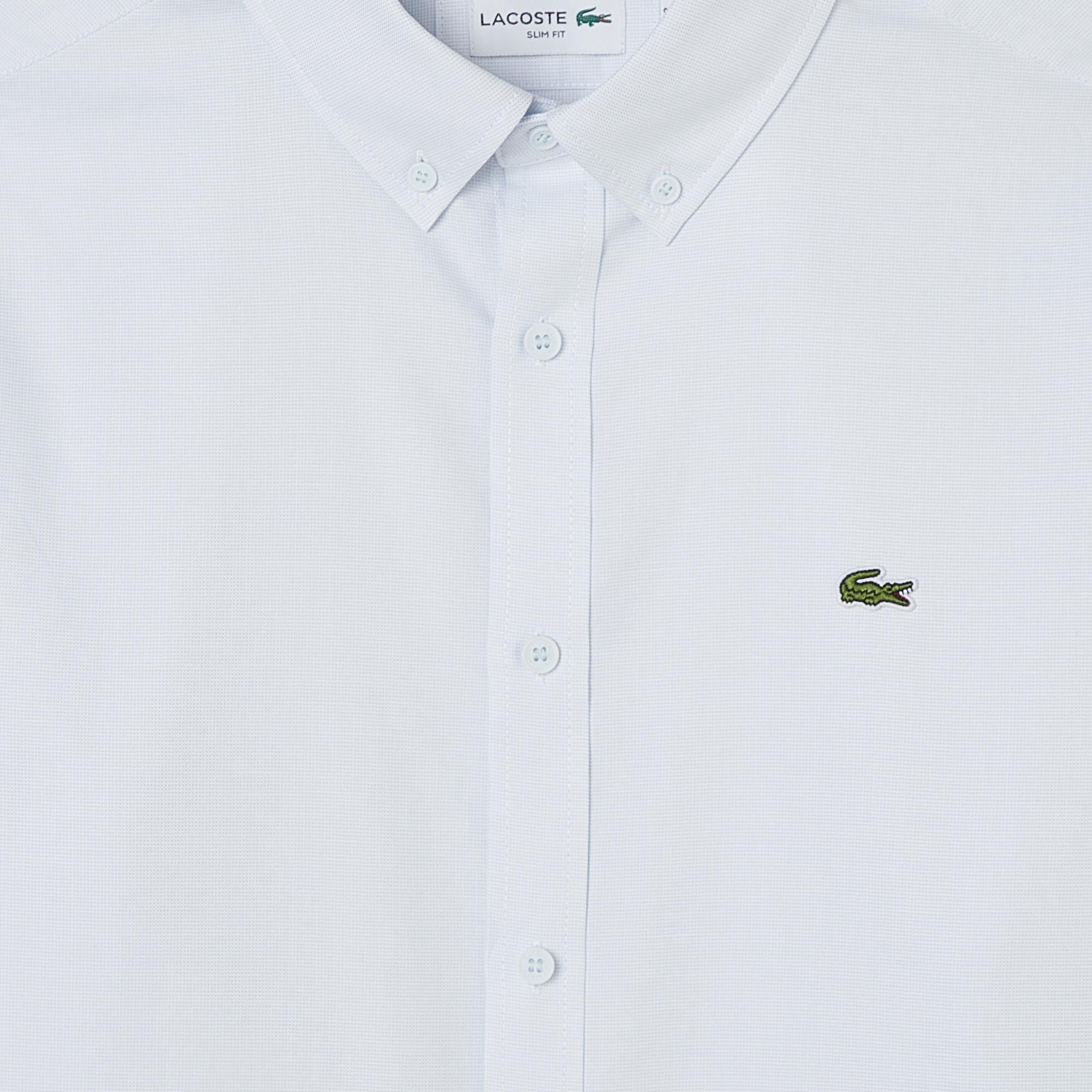 Erkek Slim Fit Düğmeli Yaka Açık Mavi Gömlek
