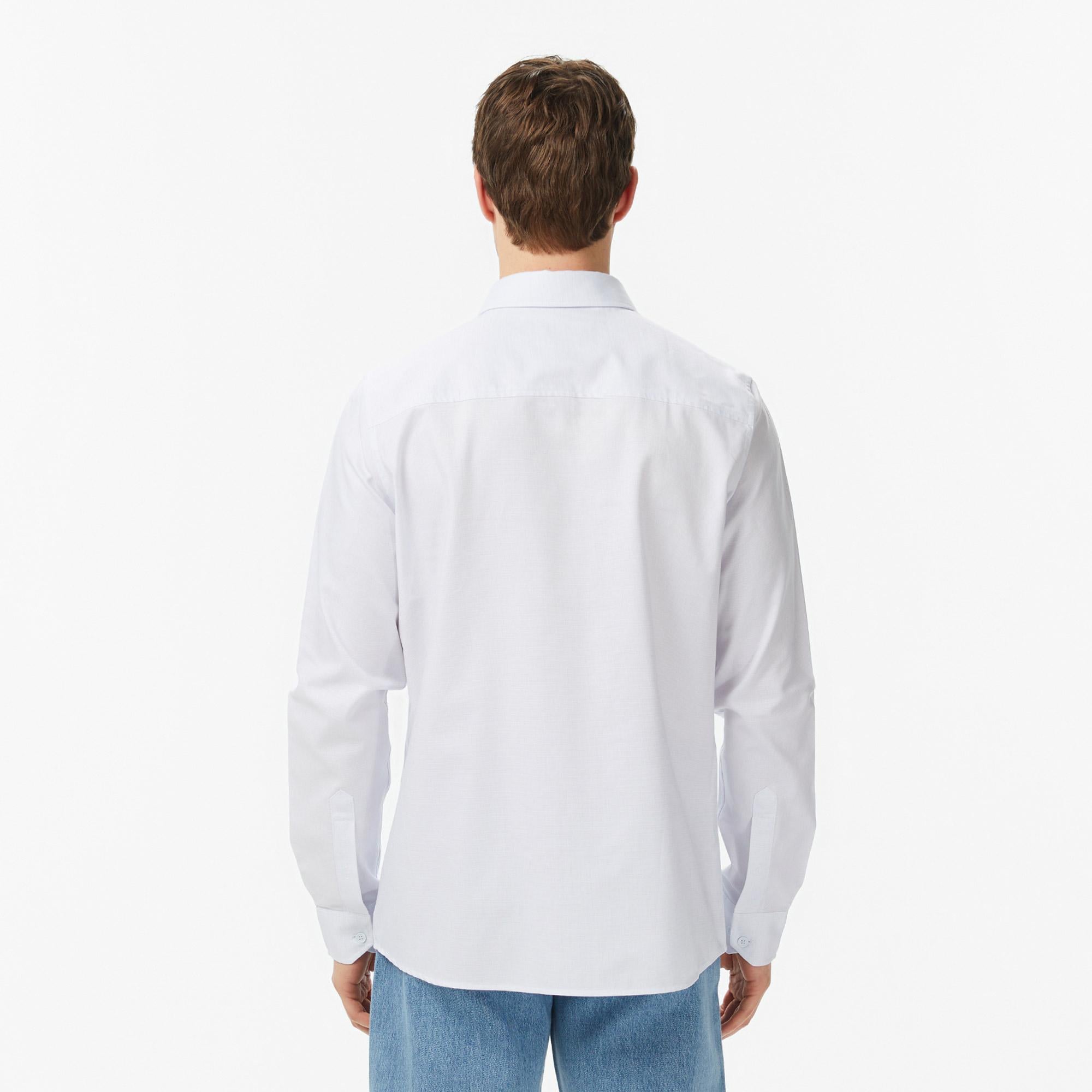 Erkek Slim Fit Düğmeli Yaka Açık Mavi Gömlek
