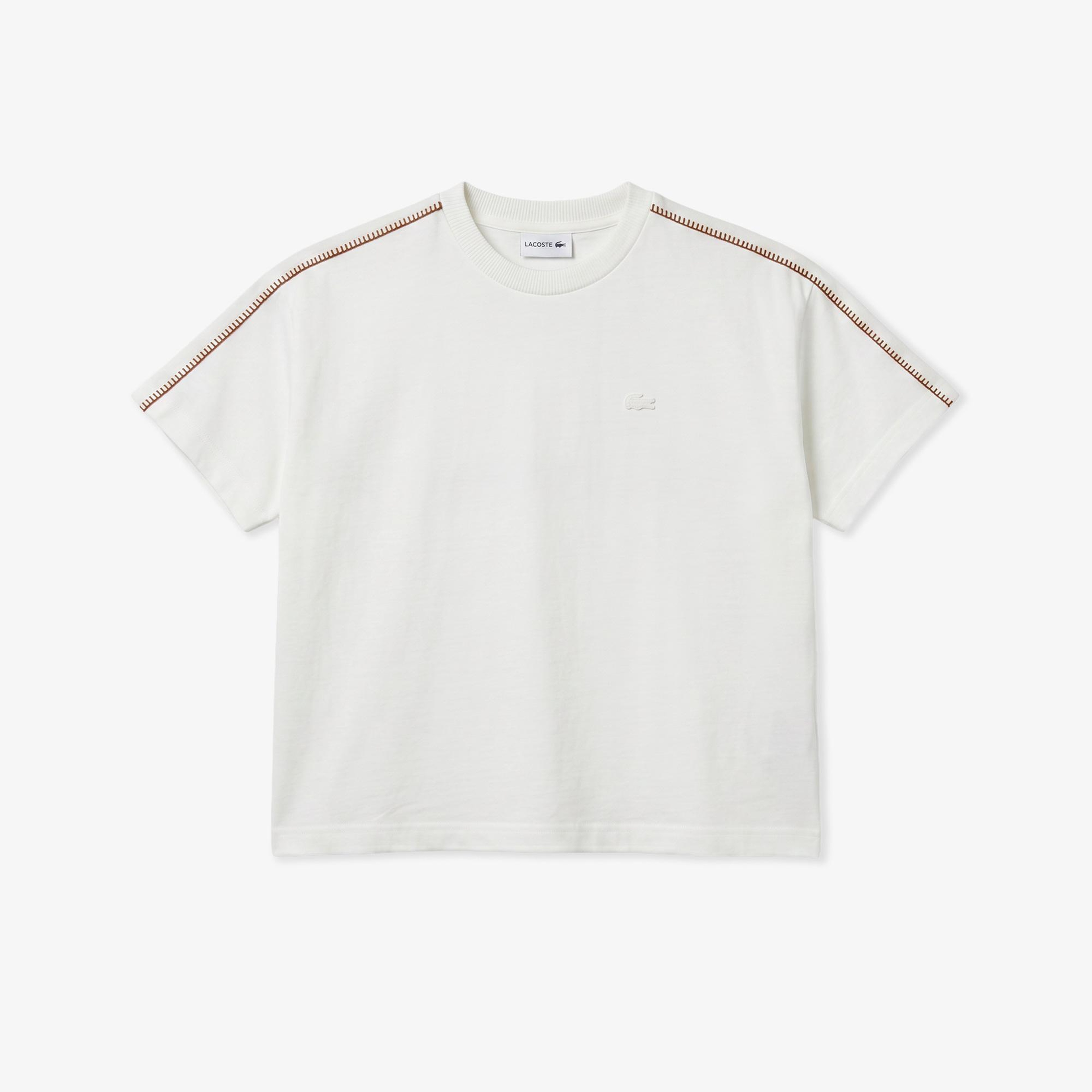 Kadın Loose Fit Bisiklet Yaka Krem T-Shirt