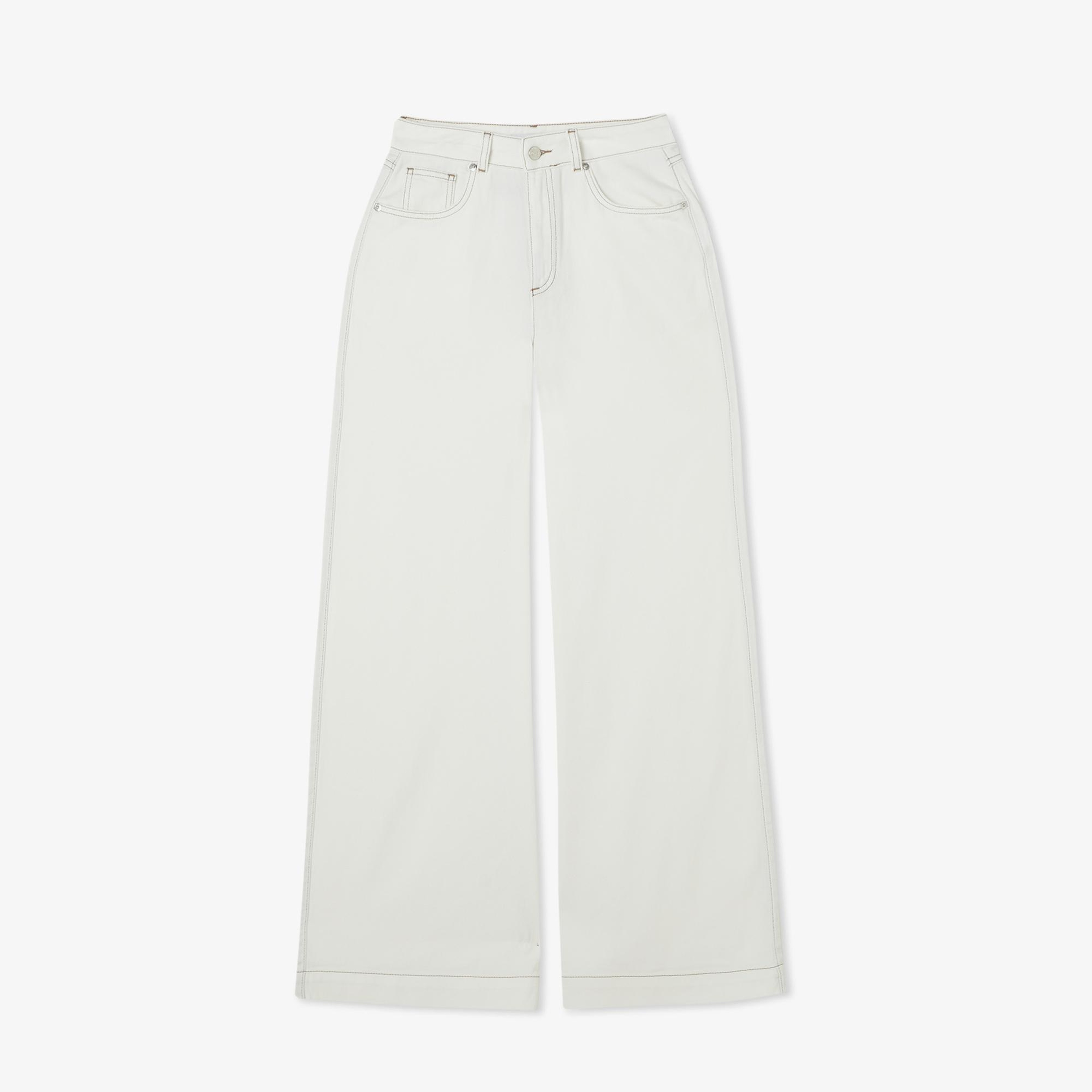 Kadın Regular Fit Krem Jean Pantolon