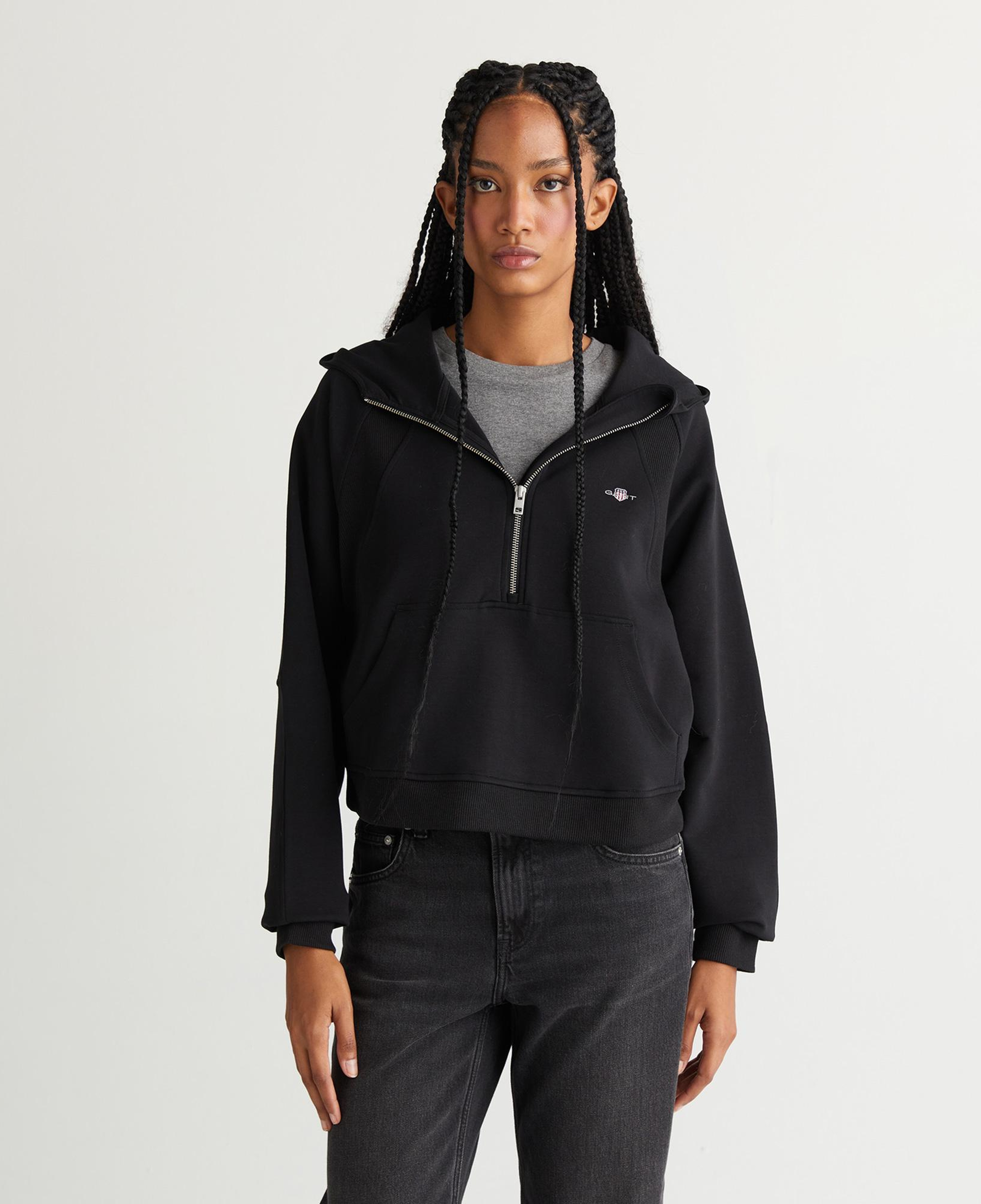 Kadın Siyah Regular Fit Kapüşonlu Sweatshirt