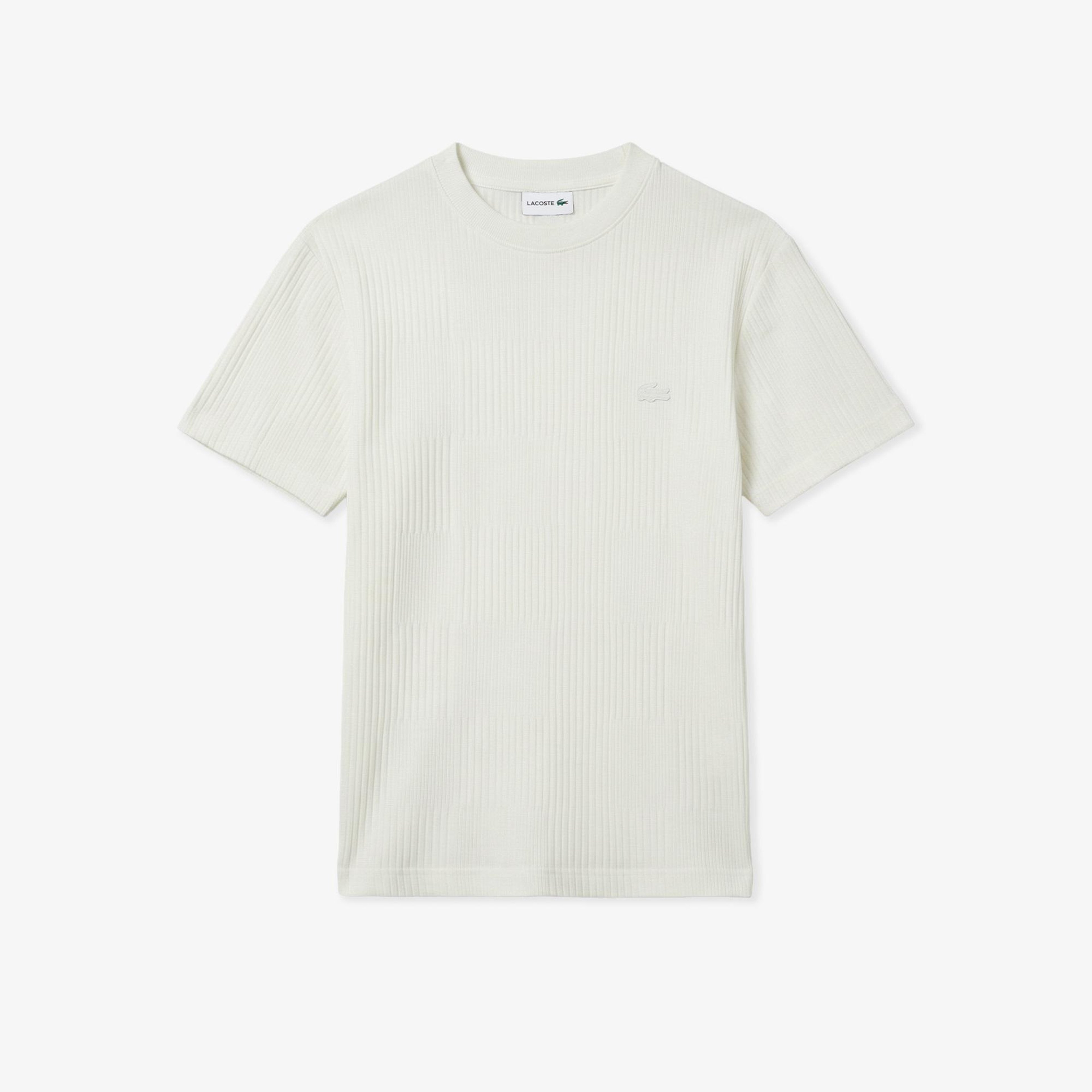 Erkek Regular Fit Bisiklet Yaka Çizgili Beyaz T-Shirt