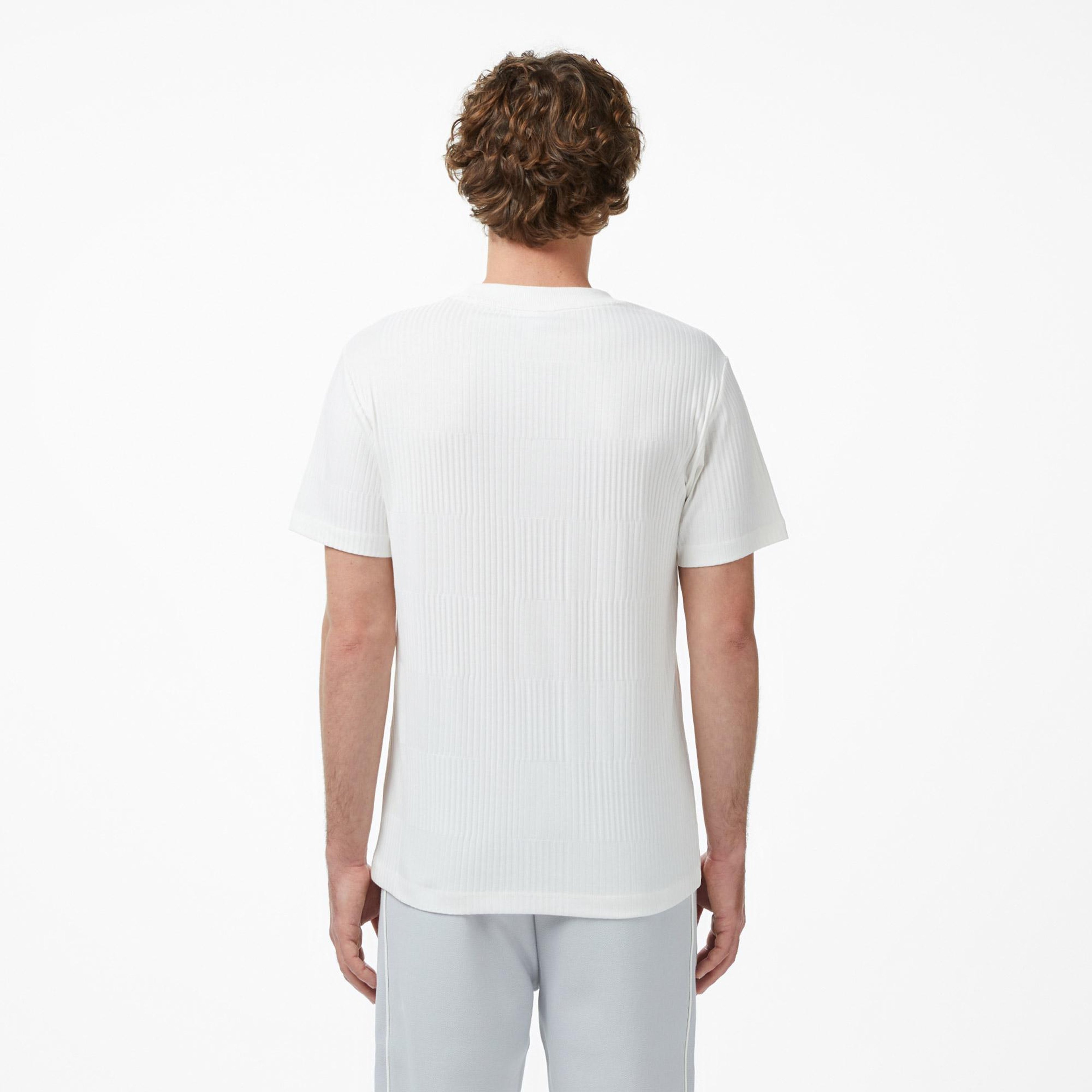 Erkek Regular Fit Bisiklet Yaka Çizgili Beyaz T-Shirt